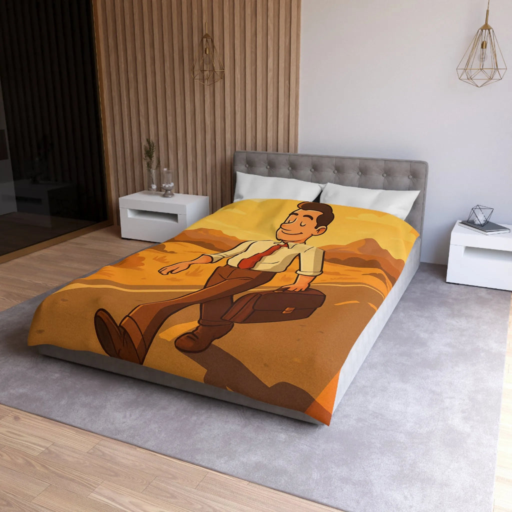 Housse de couette avec illustration d'homme marchant au coucher du soleil style rétro