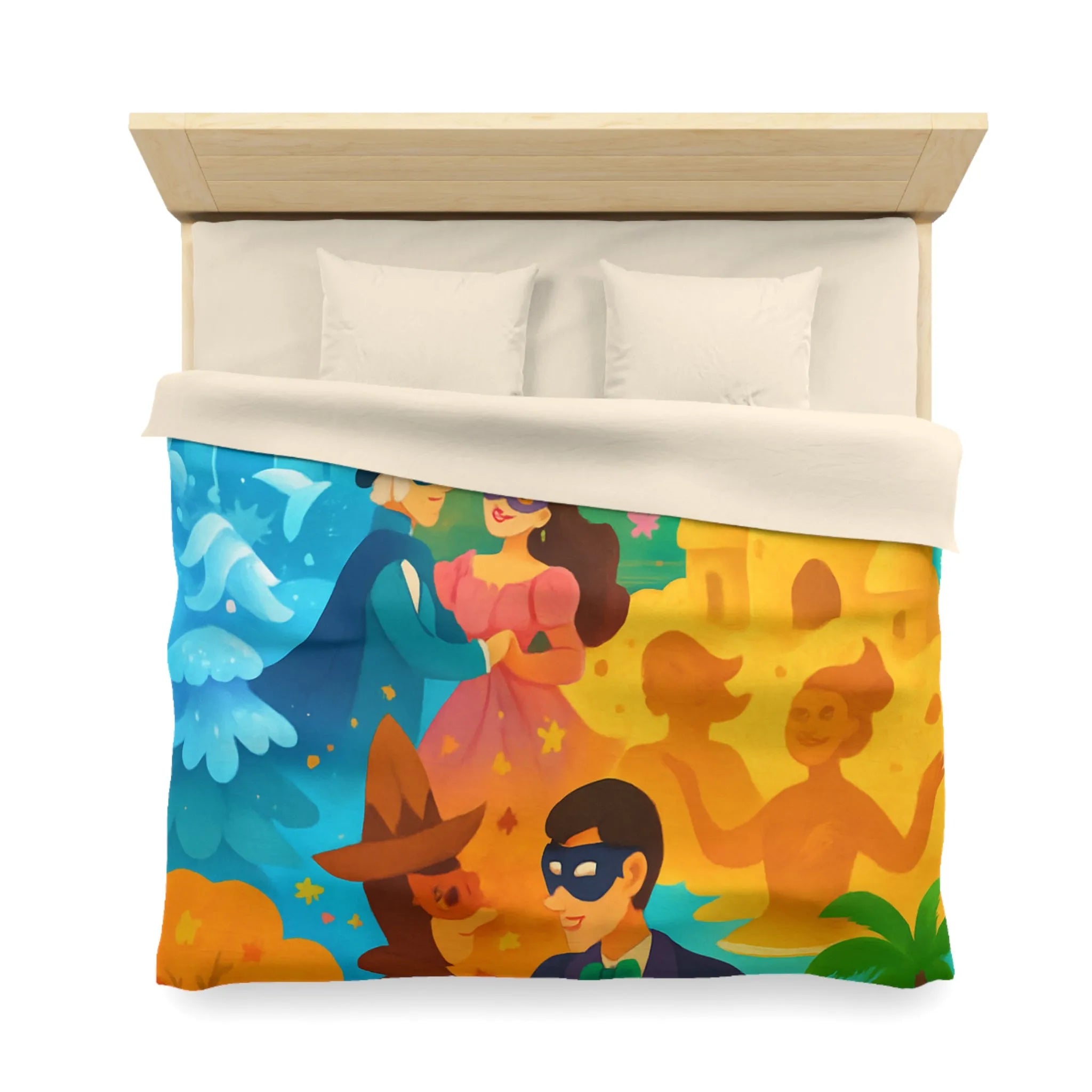 Housse de couette féerique avec papillons, fleurs et châteaux pour chambre colorée