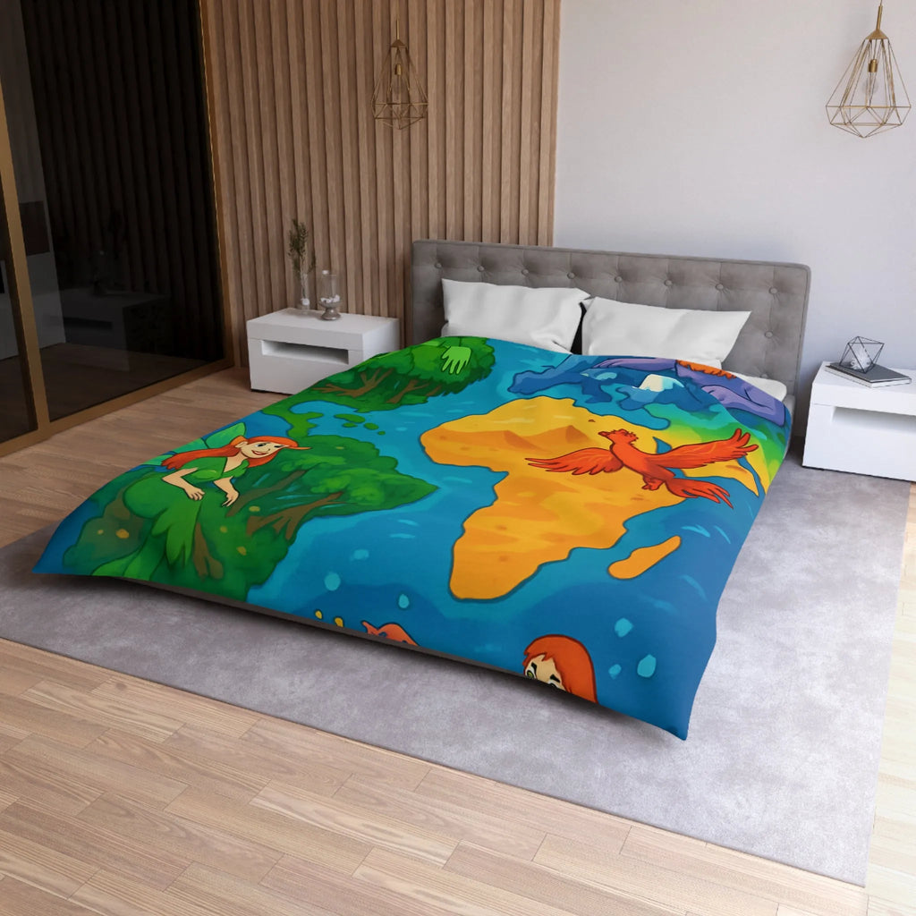 Housse de couette fantastique colorée avec créatures élémentaires de la terre, de l'air et de l'eau