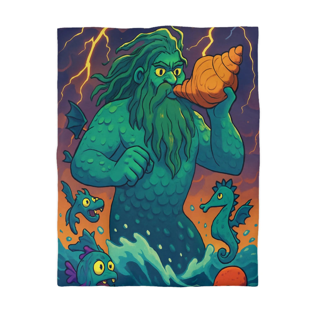 Housse de couette marine avec dessin de triton et créatures océaniques colorées enchanteurs