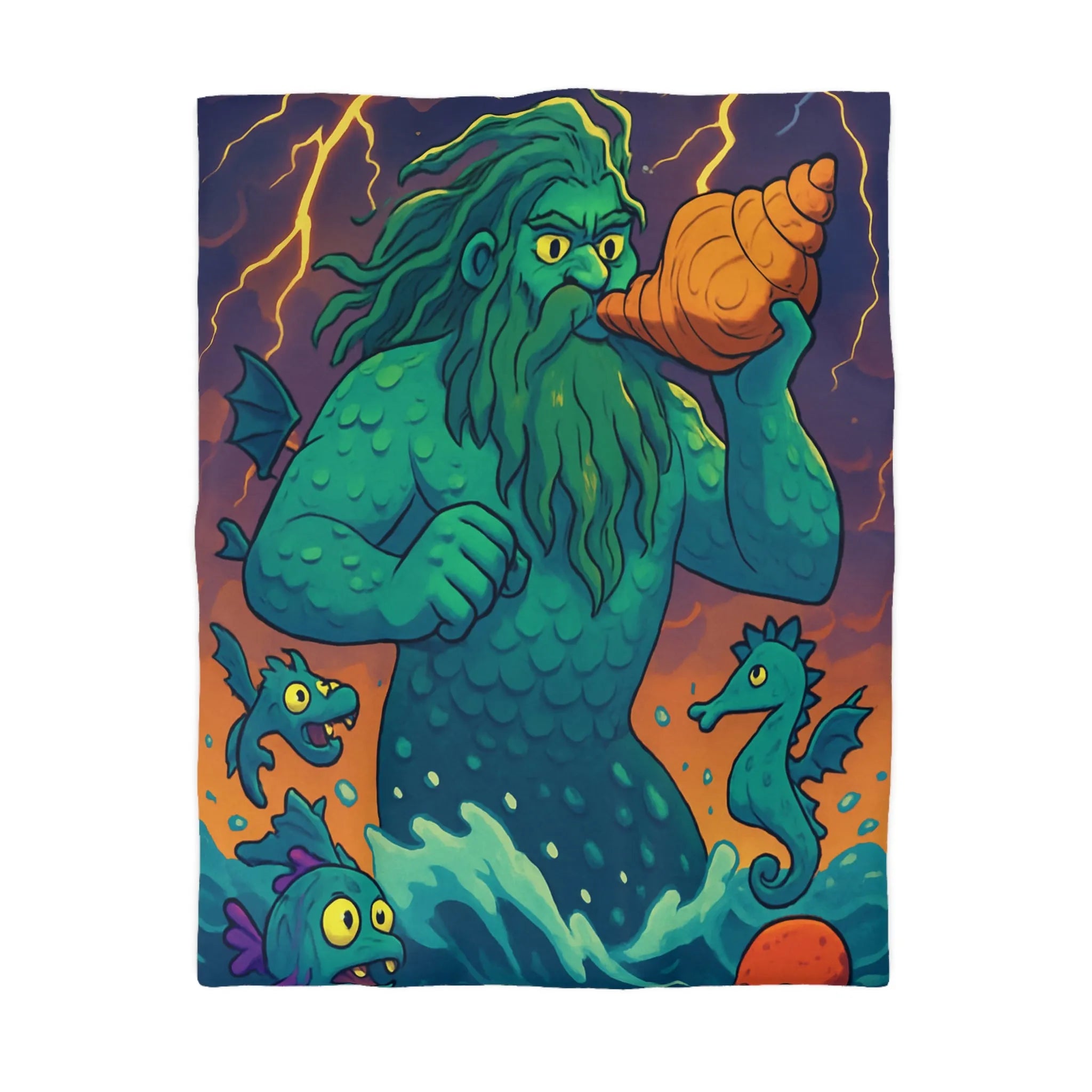 Housse de couette marine avec dessin de triton et créatures océaniques colorées enchanteurs