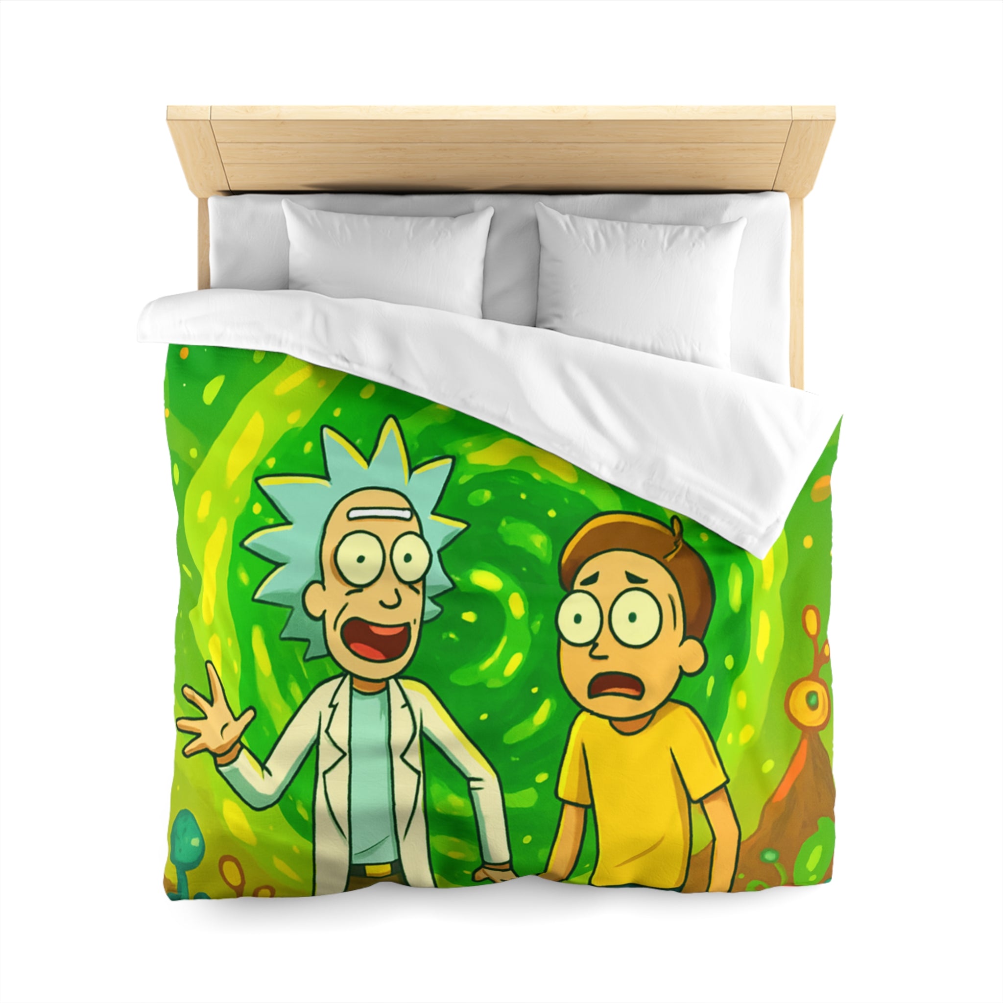 Housse de couette thème dimension aventure verte avec duo explorateur et planète lumineuse