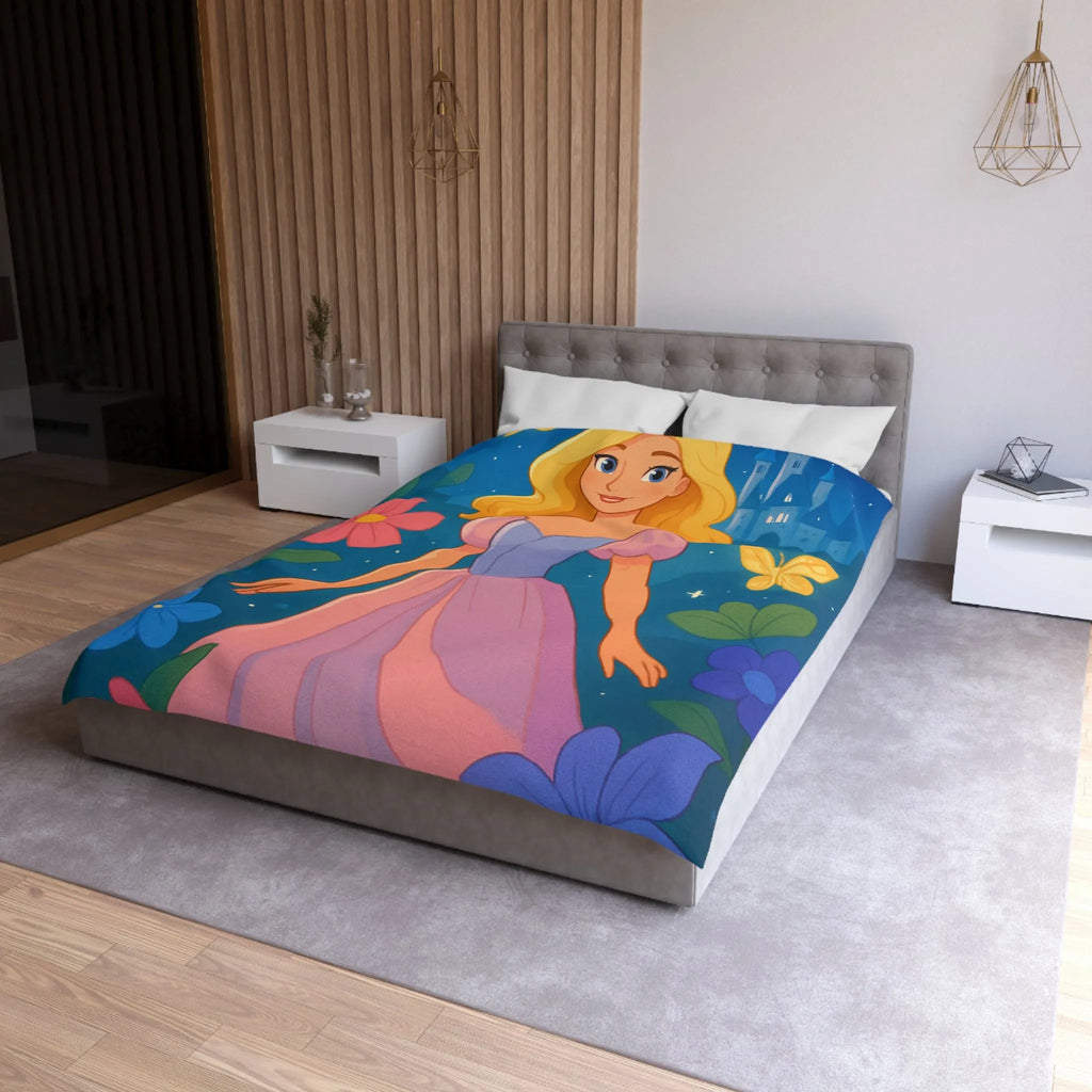Housse de couette enchantée princesse et château fleurs papillons magique pour chambre enfant