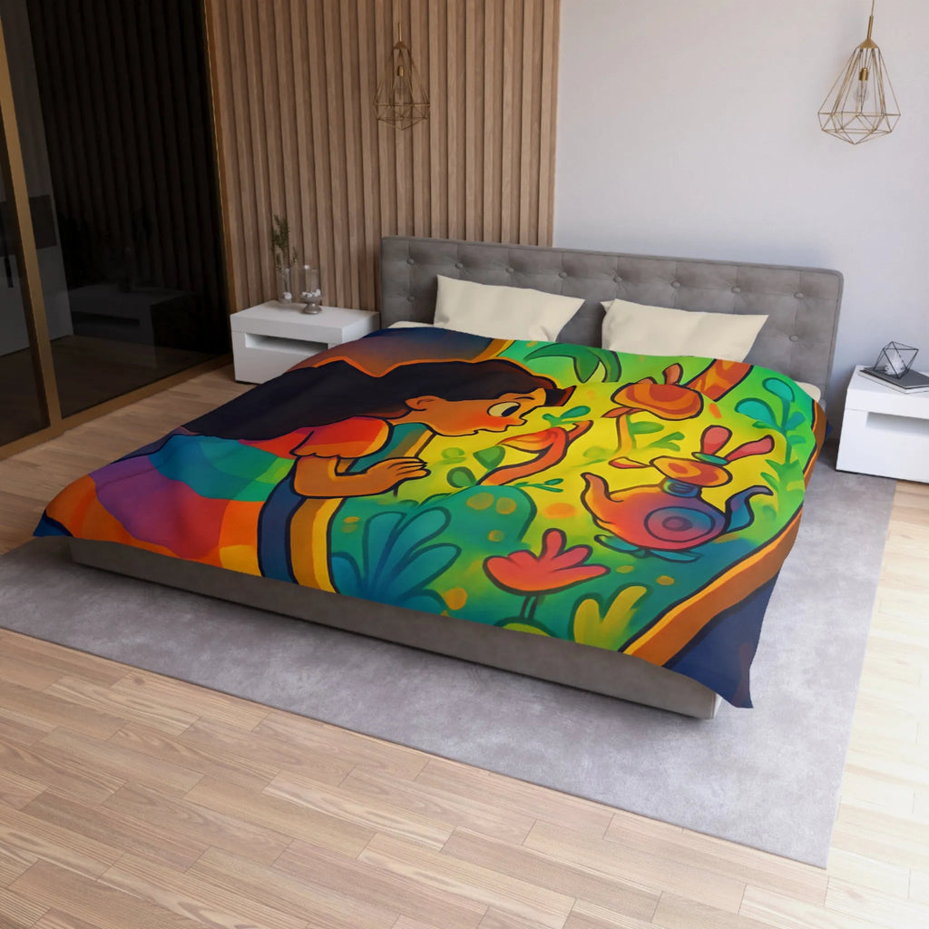 Housse de Couette Enfant Rêve Mystérieux Jardin Émerveillé Couleurs Vives Décor Imaginaire