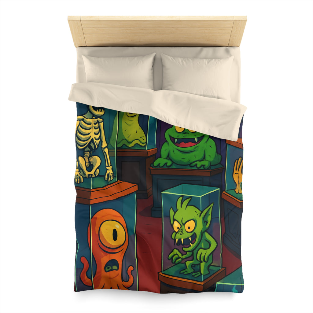Housse de couette pour enfant avec monstres comiques dans un musée fantaisiste et coloré
