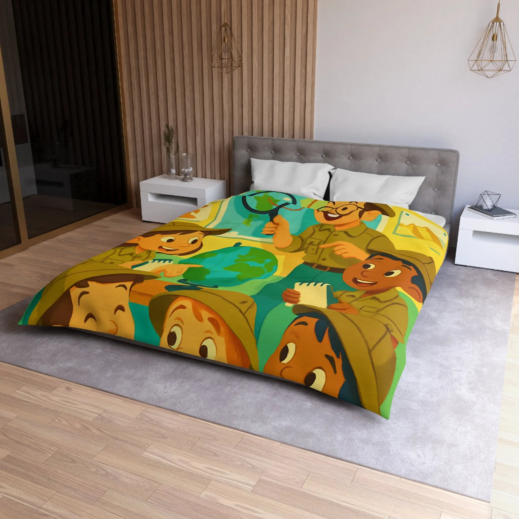 Housse de Couette Enfants Explorateurs : Monde Aventure, Couleurs Vives, Design Éducatif