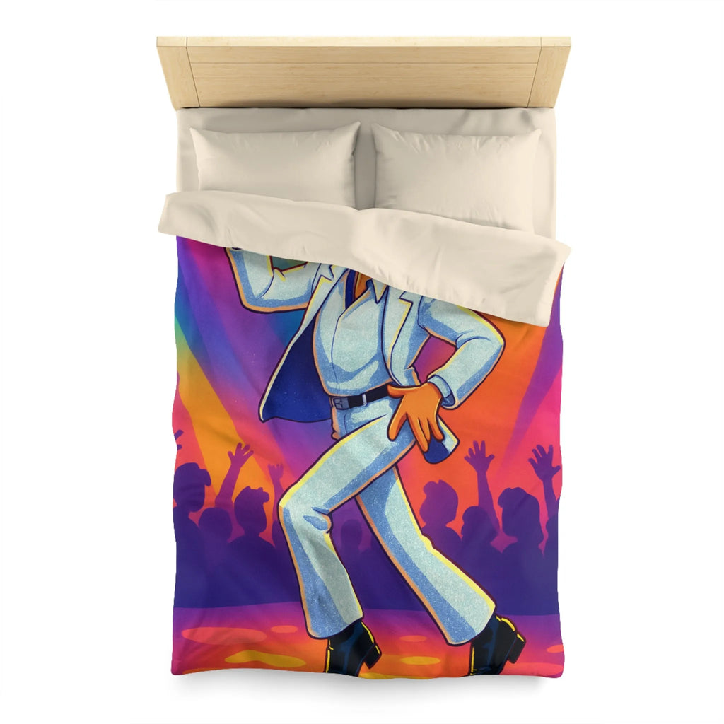 Housse de couette danseur animé en costume blanc avec lumières de scène colorées