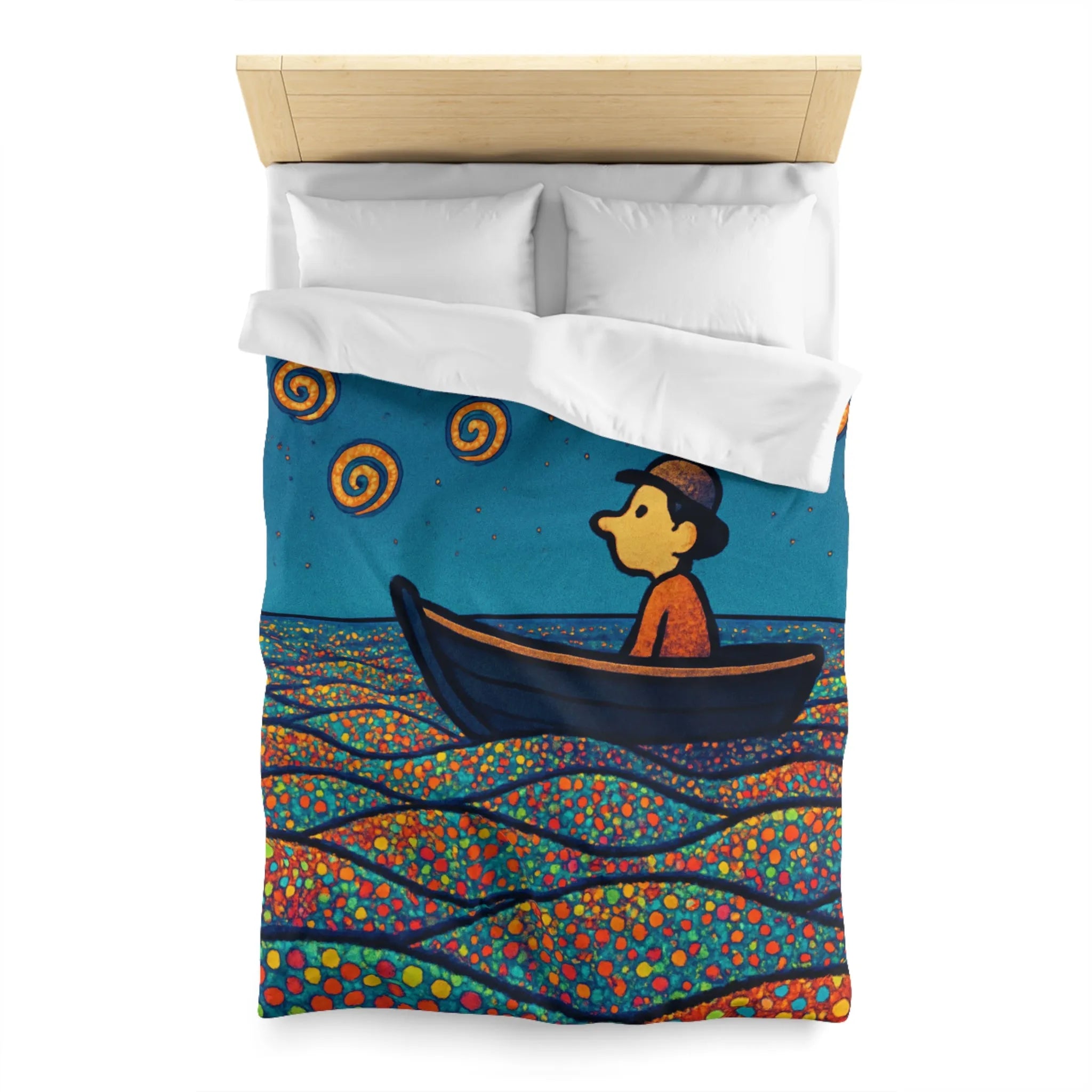 Housse de couette artistique avec motifs oniriques de mer et ciel étoilé