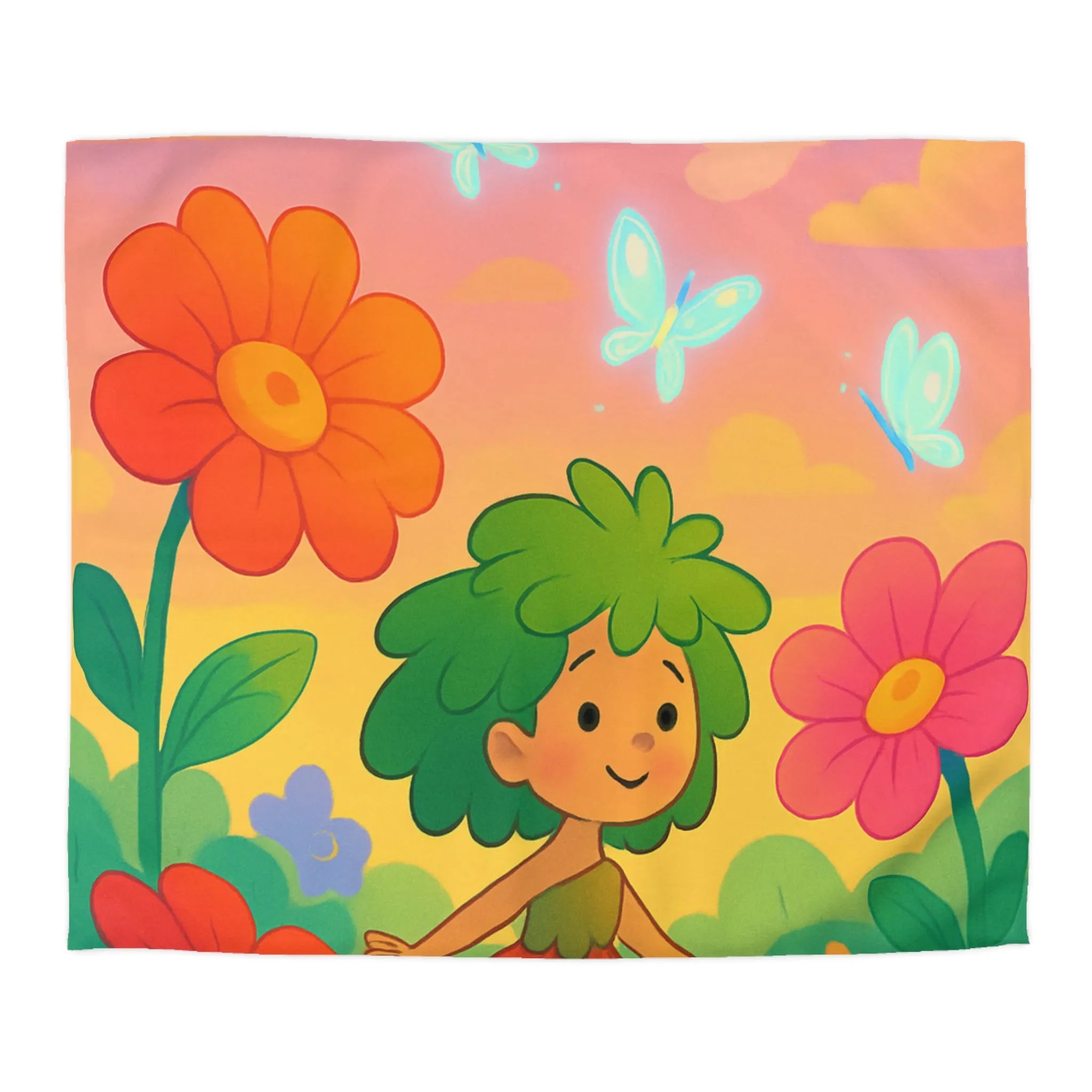 Enchantement floral coloré avec nuages et papillons parfait pour chambre d'enfant rêveuse