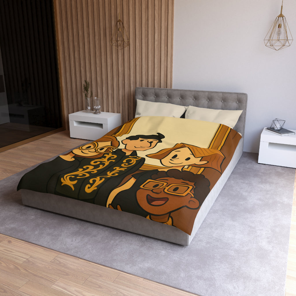 Housse de Couette Originale avec Illustration de Quatre Personnages Animés au Style Unique