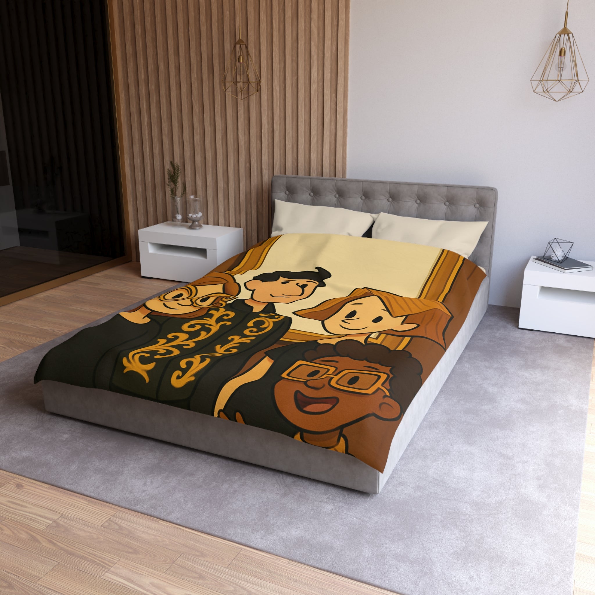 Housse de Couette Originale avec Illustration de Quatre Personnages Animés au Style Unique