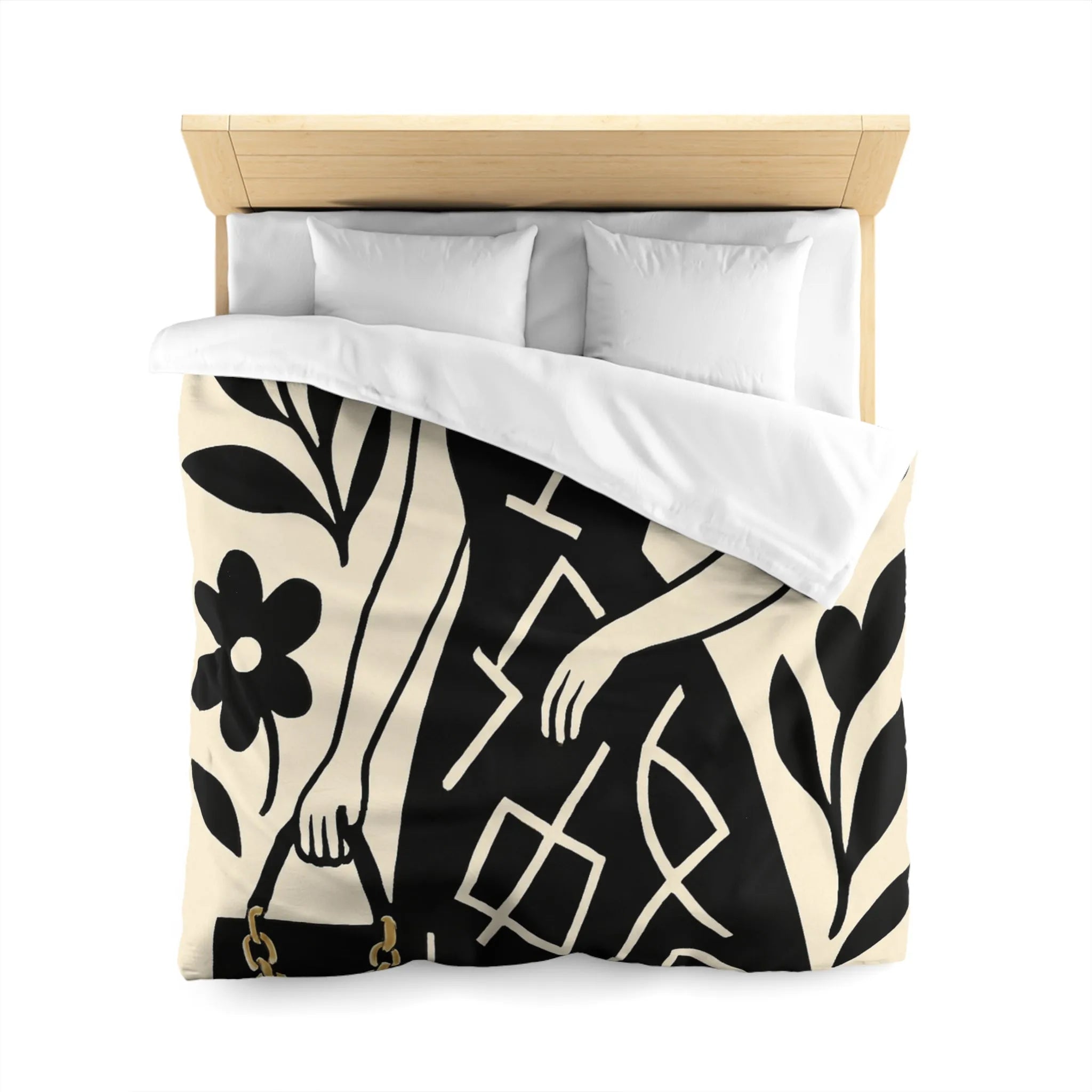 Élégant motif floral noir et blanc pour housse de couette moderne et sophistiquée
