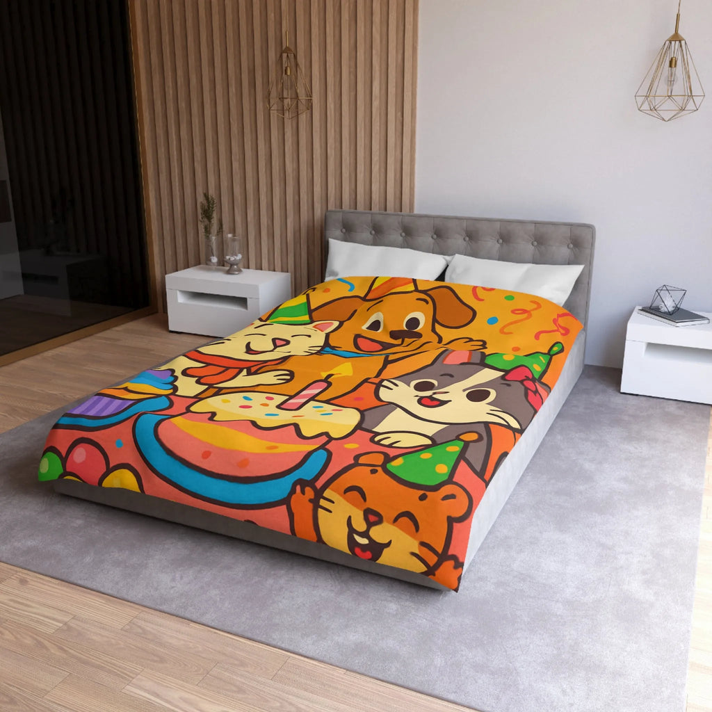 Housse de couette joyeuse et colorée avec animaux en fête pour chambre d'enfant