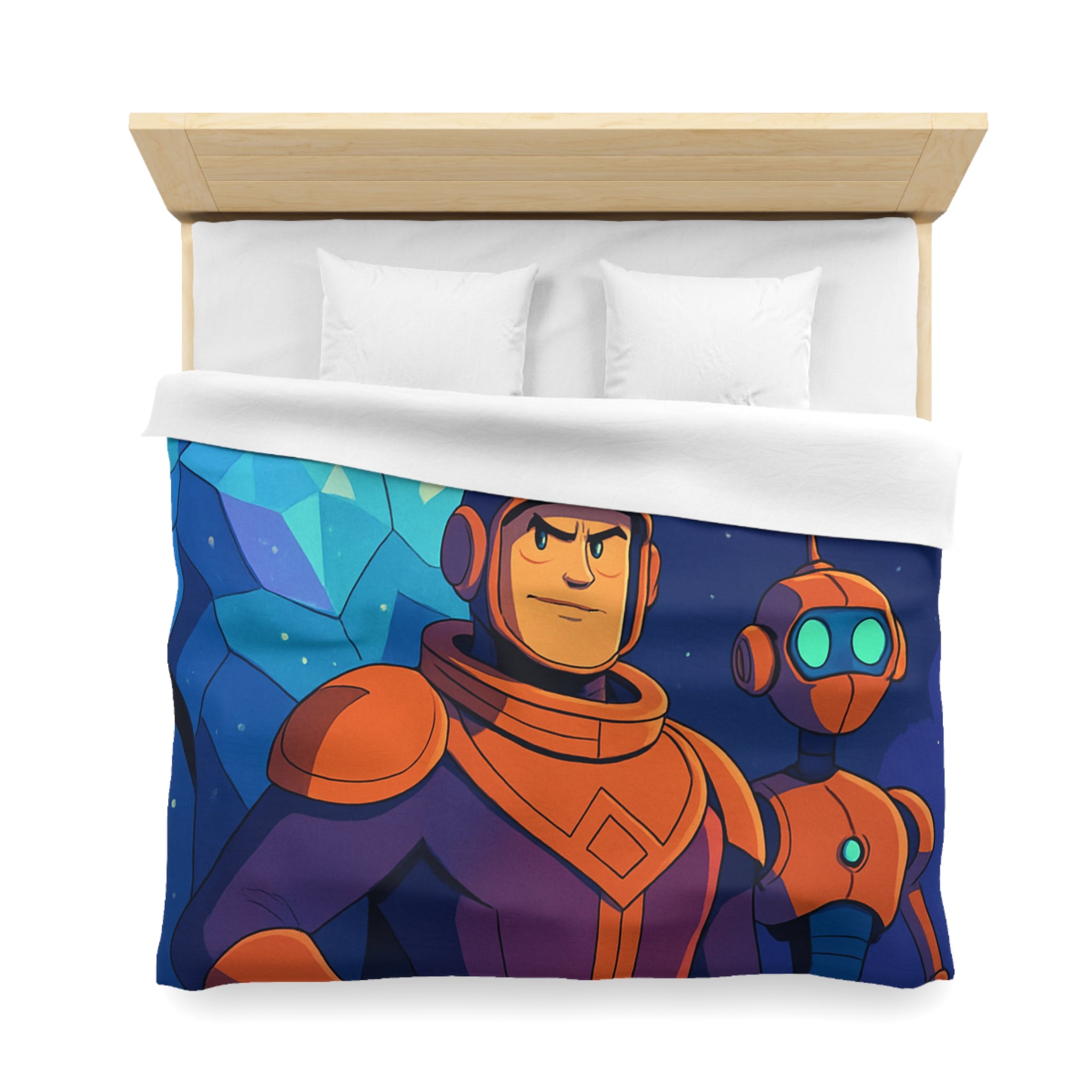 Housse de Couette Space Adventure: Héros, Robot et Alien Sous Lune Éclatante