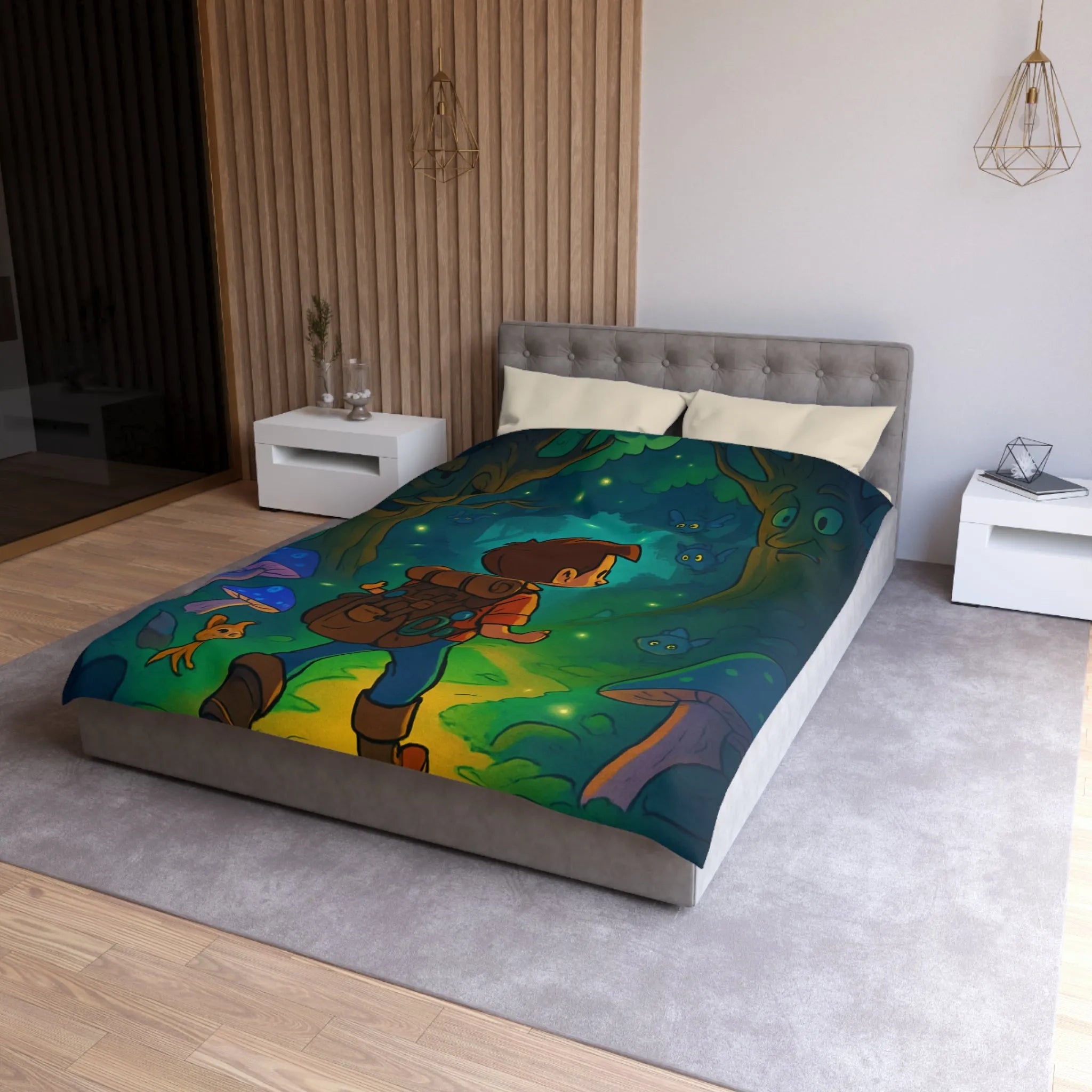 Housse de couette magique avec forêt enchantée lumineuse pour chambre d’enfant rêveuse