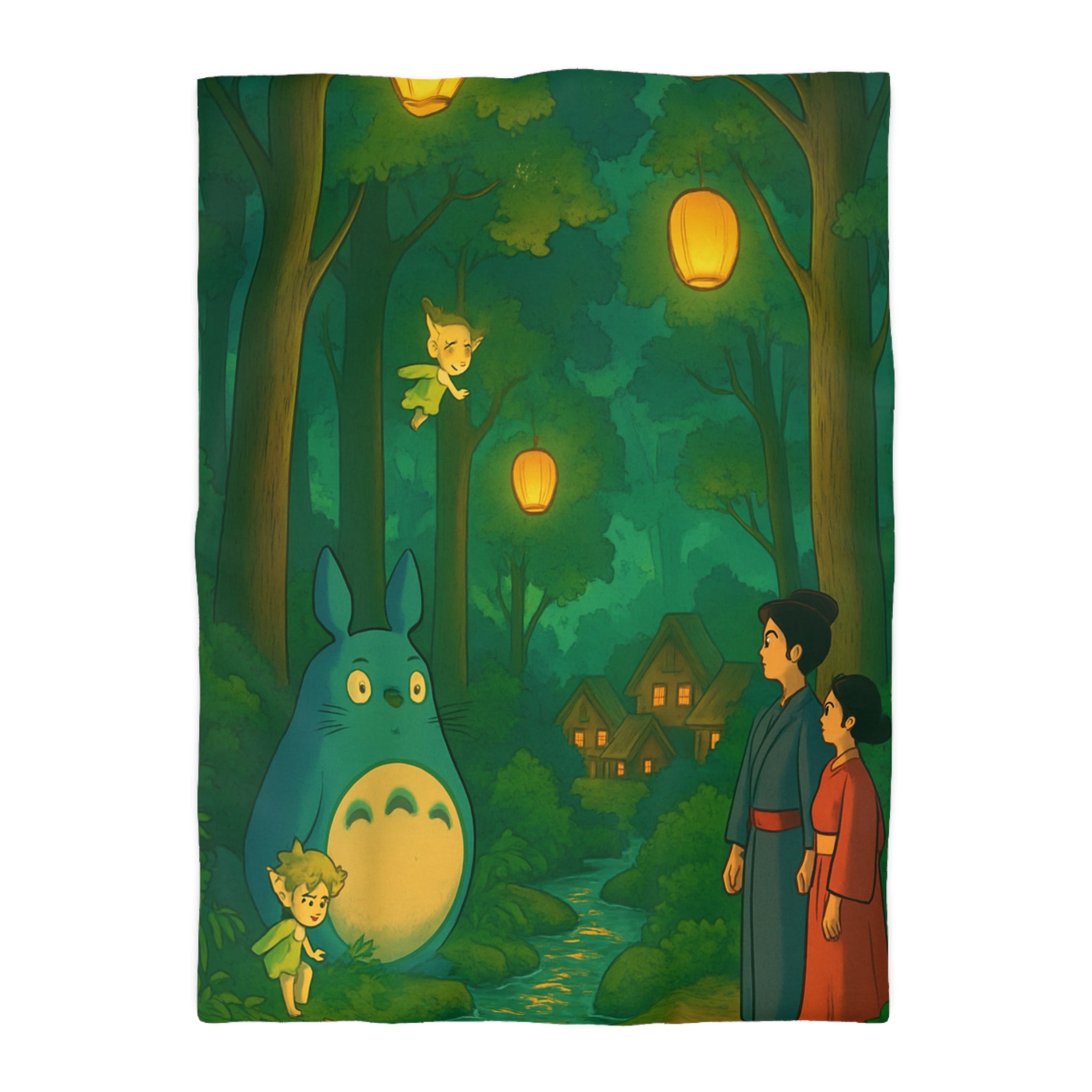 Housse de Couette Nature Enchantée avec Créatures Magiques et Paysage de Forêt Mystique