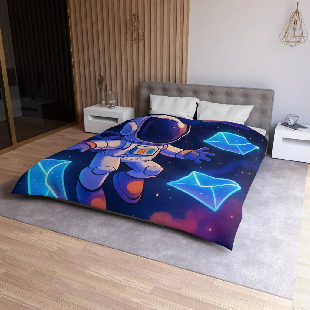 Housse de Couette Astronaute Flottant dans l'Espace avec Enveloppes et Planète Colorée