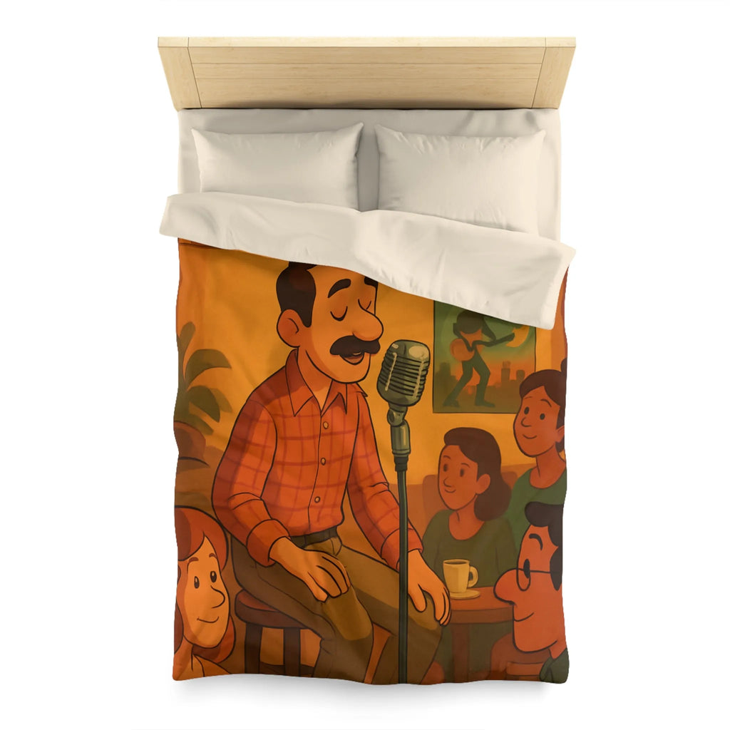 Housse de couette au design rétro avec scène musicale chaleureuse pour ambiance vintage