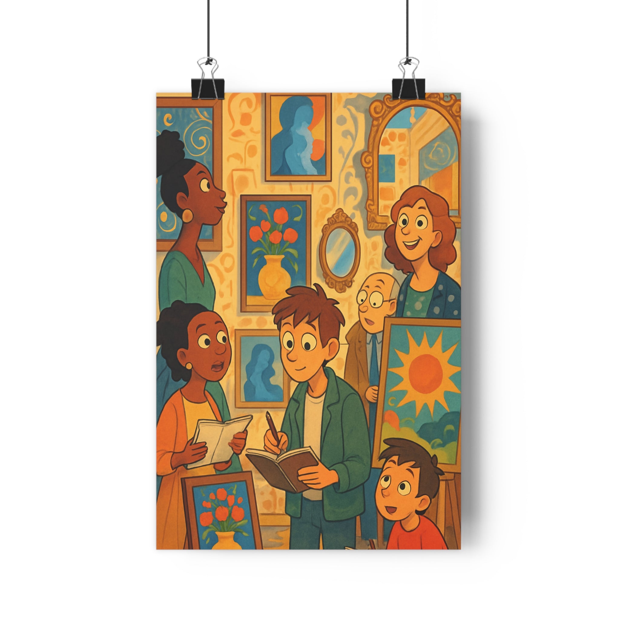 Poster décoratif moderne galerie art parisienne bleu jaune rouge salon chambre élégant accueillant vibrant