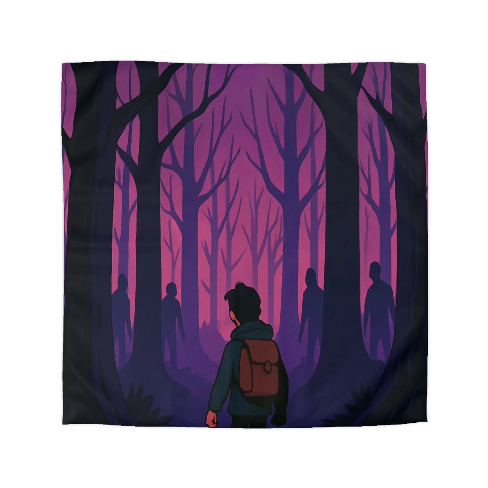 Housse de couette forêt mystérieuse avec personnage silhouette pour ambiance mystique