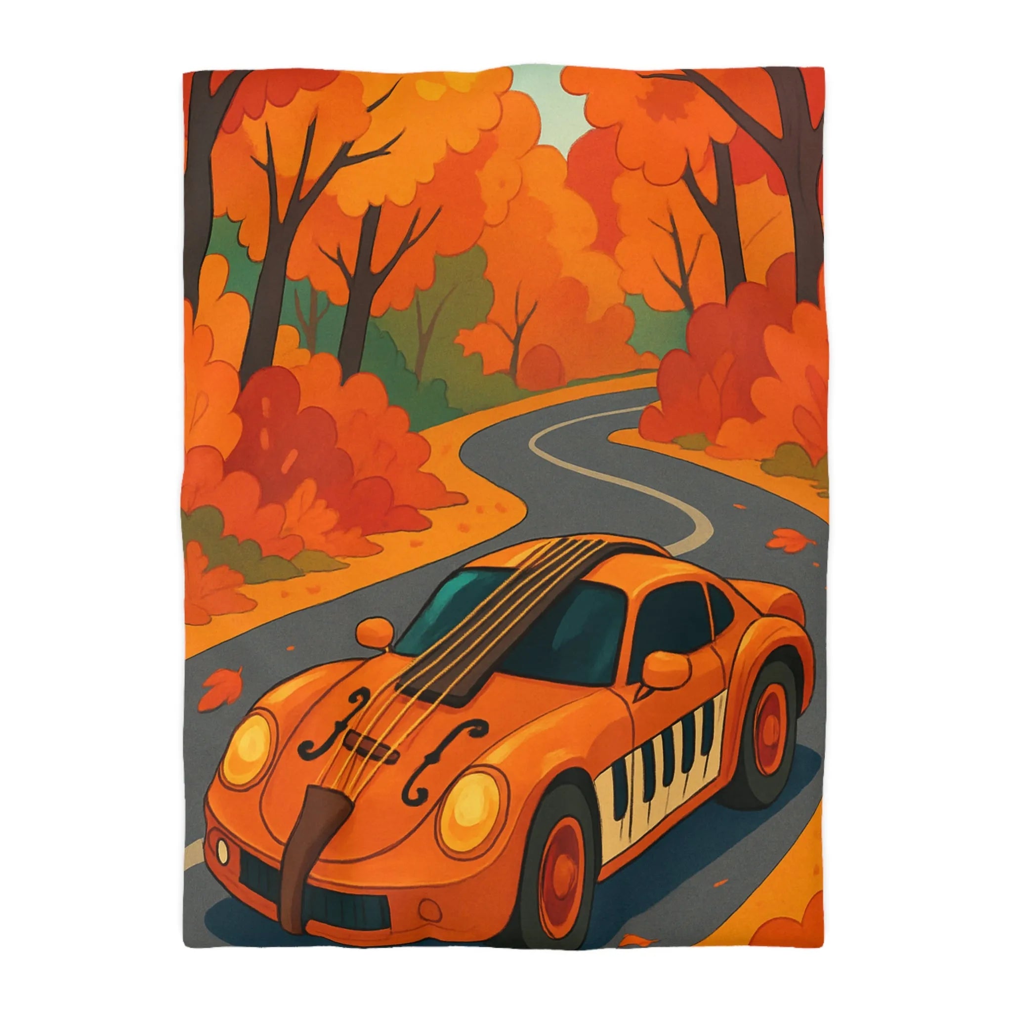 Housse de Couette Automne avec Voiture et Forêt aux Couleurs Vibrantes pour Chambre Chic