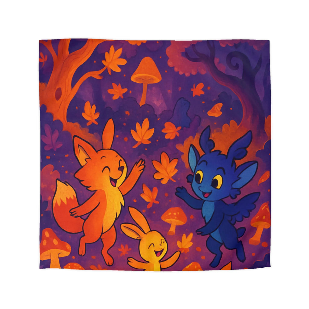 Housse de couette foret enchantée avec animaux fantastiques et ambiance féerique en couleurs vives