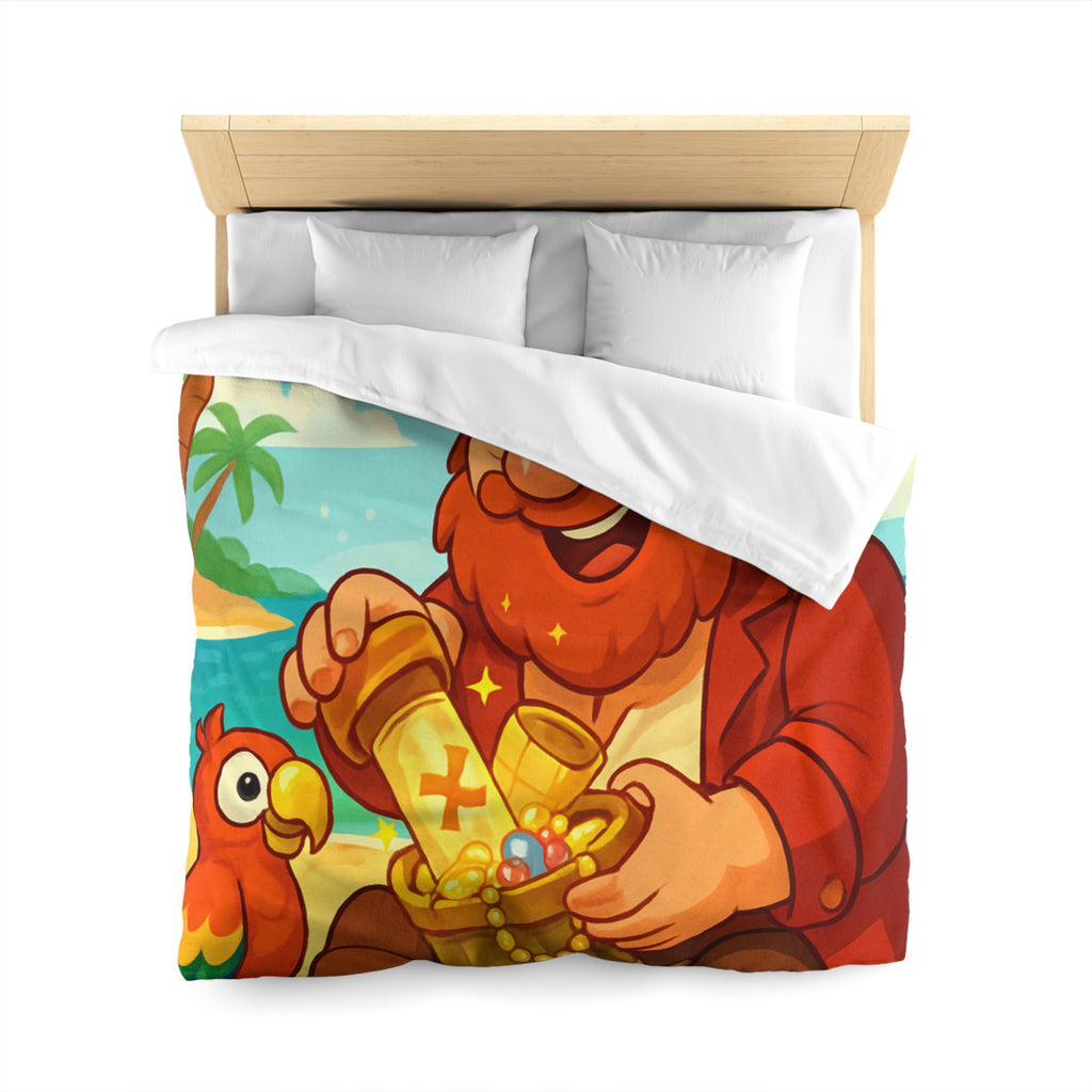 Housse de couette pirate joyeux trésor plage, perroquet coloré, mer et palmiers
