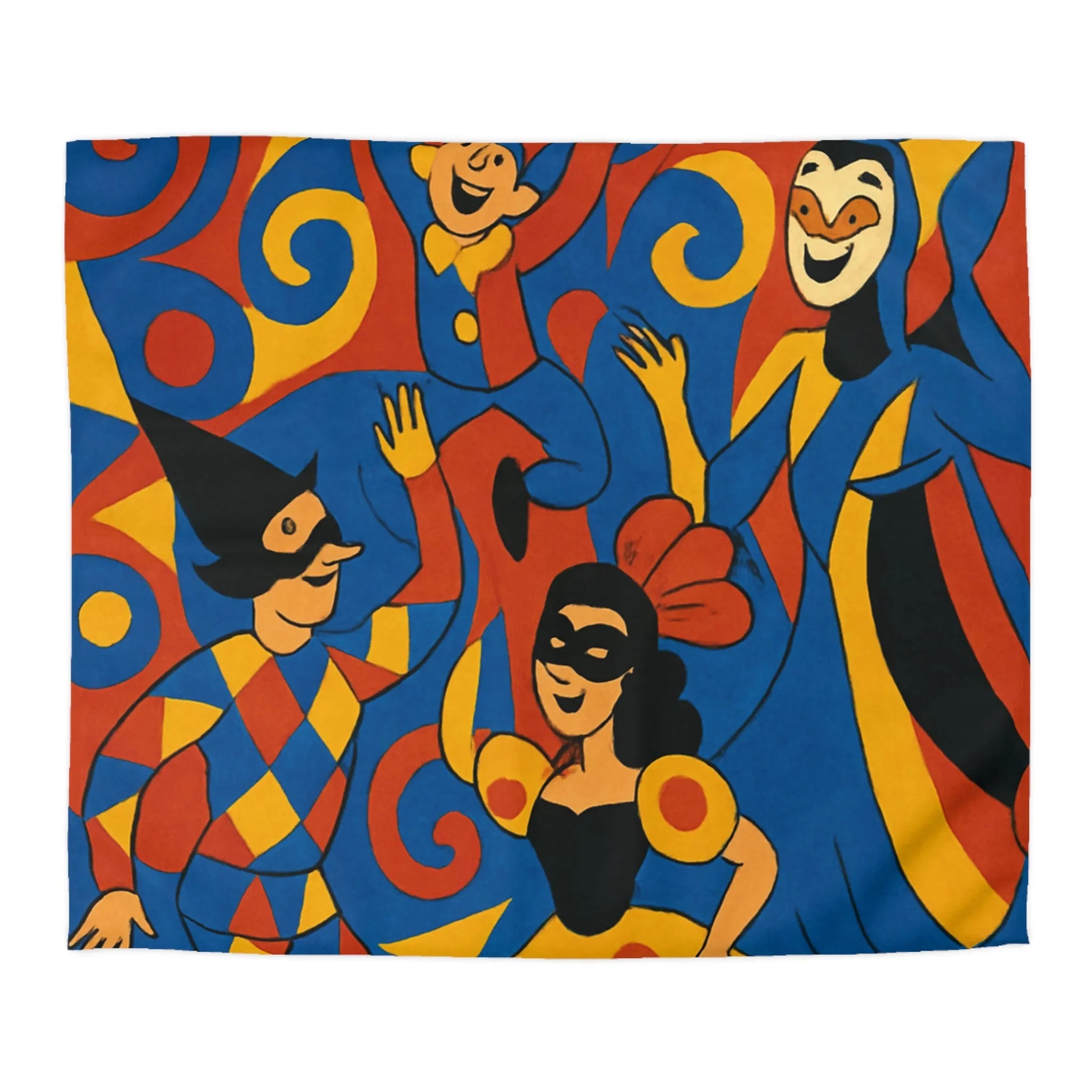 Housse de couette colorée avec motifs de Carnaval, élégance festive en bleu et rouge