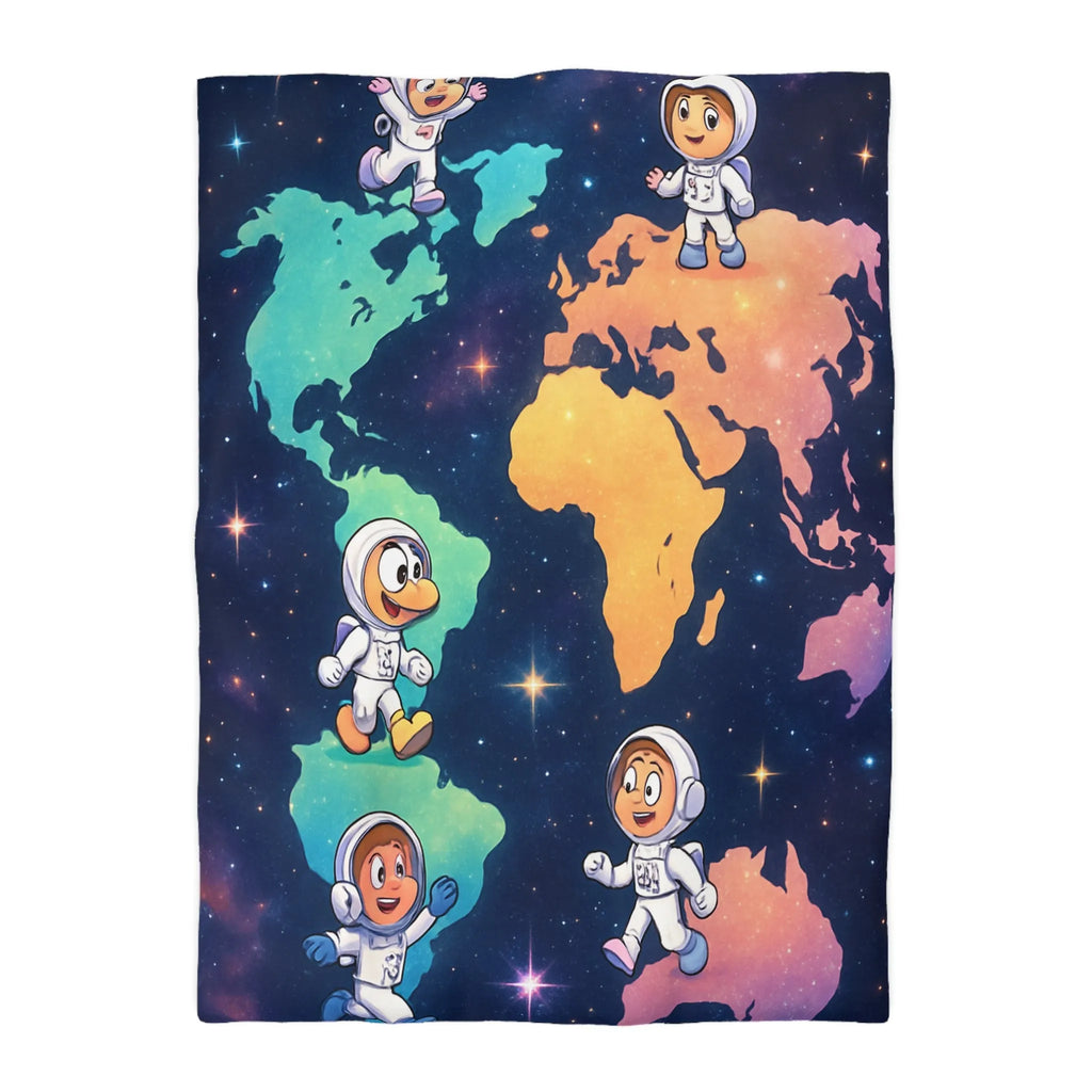 Housse de Couette Astronaute Enfantine Arc-en-Ciel Monde Spacieux Carte Terre Étoilée Cosmonautes Rêveurs