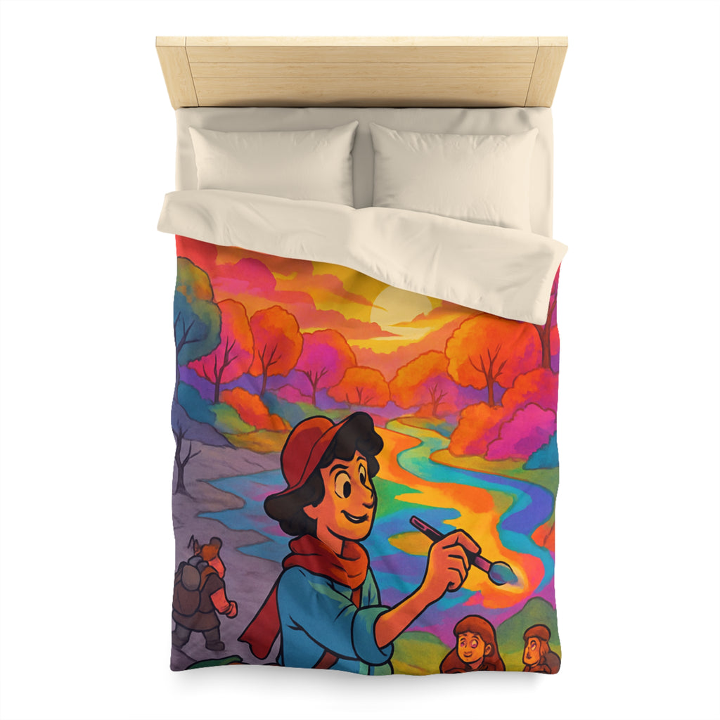 Housse de couette vibrante avec scène artistique de paysage coloré et aventure magique