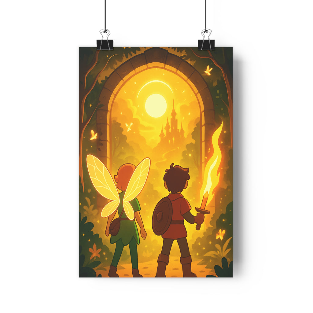 Poster décoratif féerique magique doré lumineux ambiance mystique chambre enfant scène captivante qualité premium