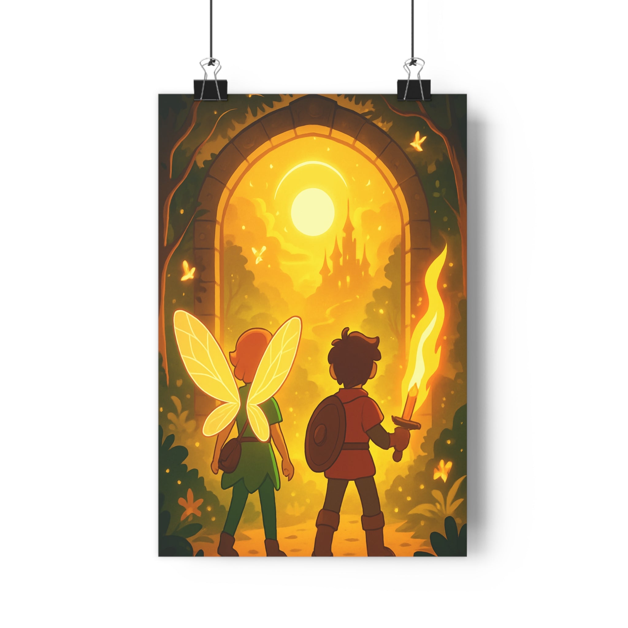 Poster décoratif féerique magique doré lumineux ambiance mystique chambre enfant scène captivante qualité premium