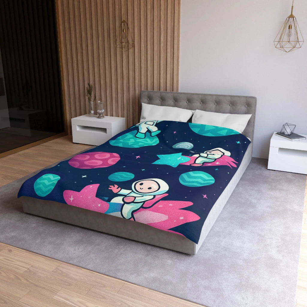 Explorez l'univers magique avec des astronautes joyeux sur fond stellaire pour enfants