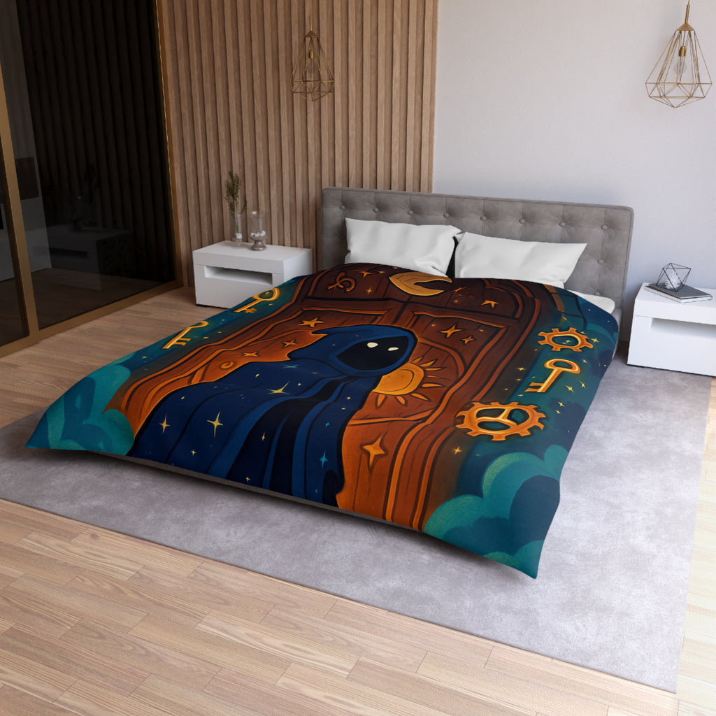 Housse de couette mystique avec capuche étoilée, porte magique et clés dorées