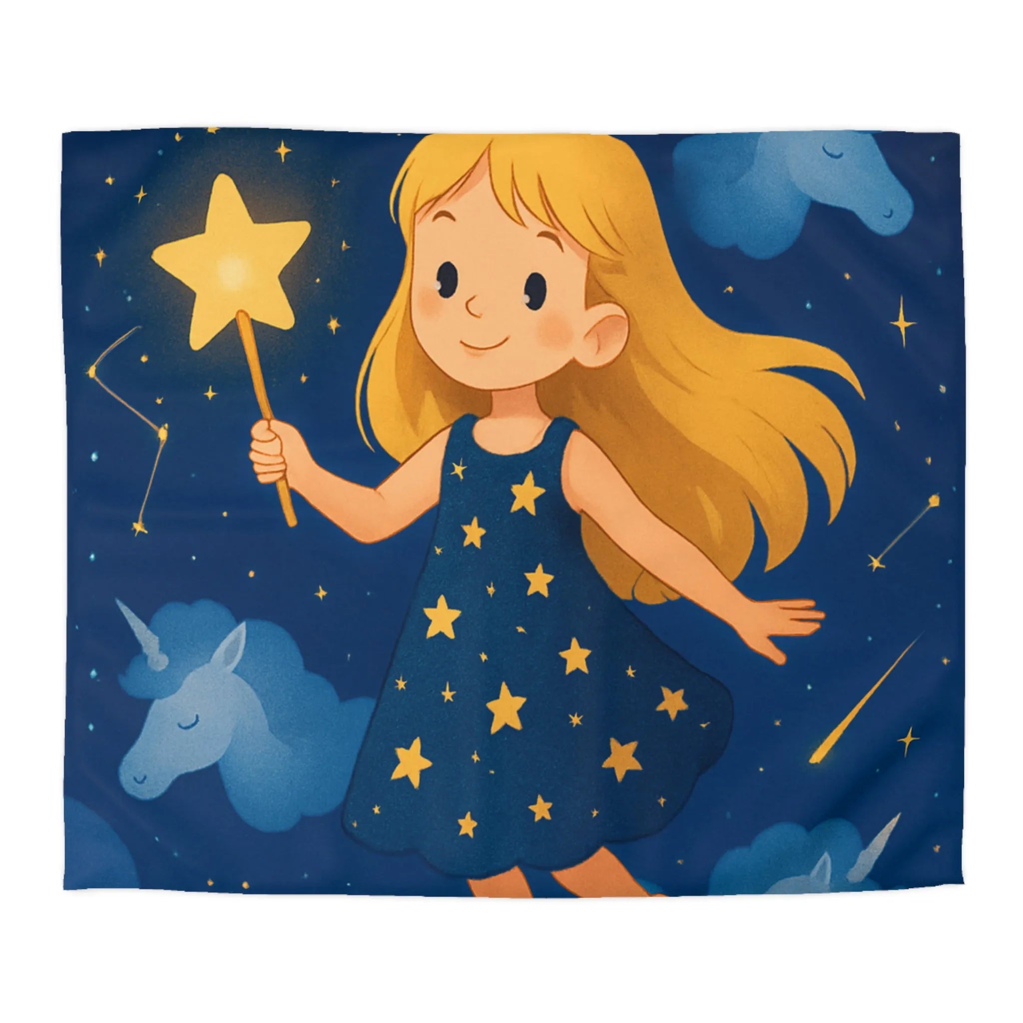 Housse de couette enfant étoiles magique avec licornes pour chambre de rêve céleste