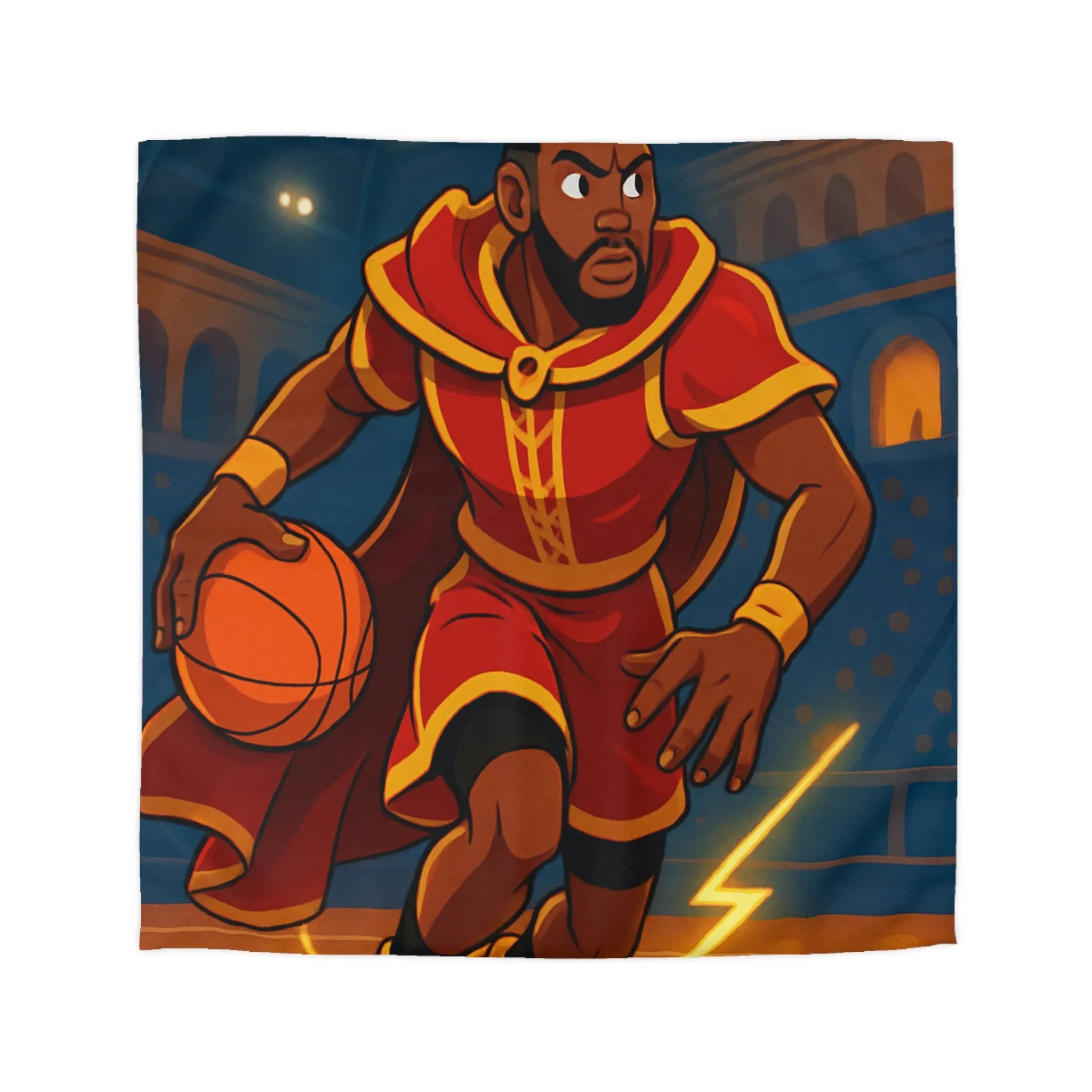 Athlète en Action avec Ballon de Basket dans Arène Lumineuse - Motif Royauté