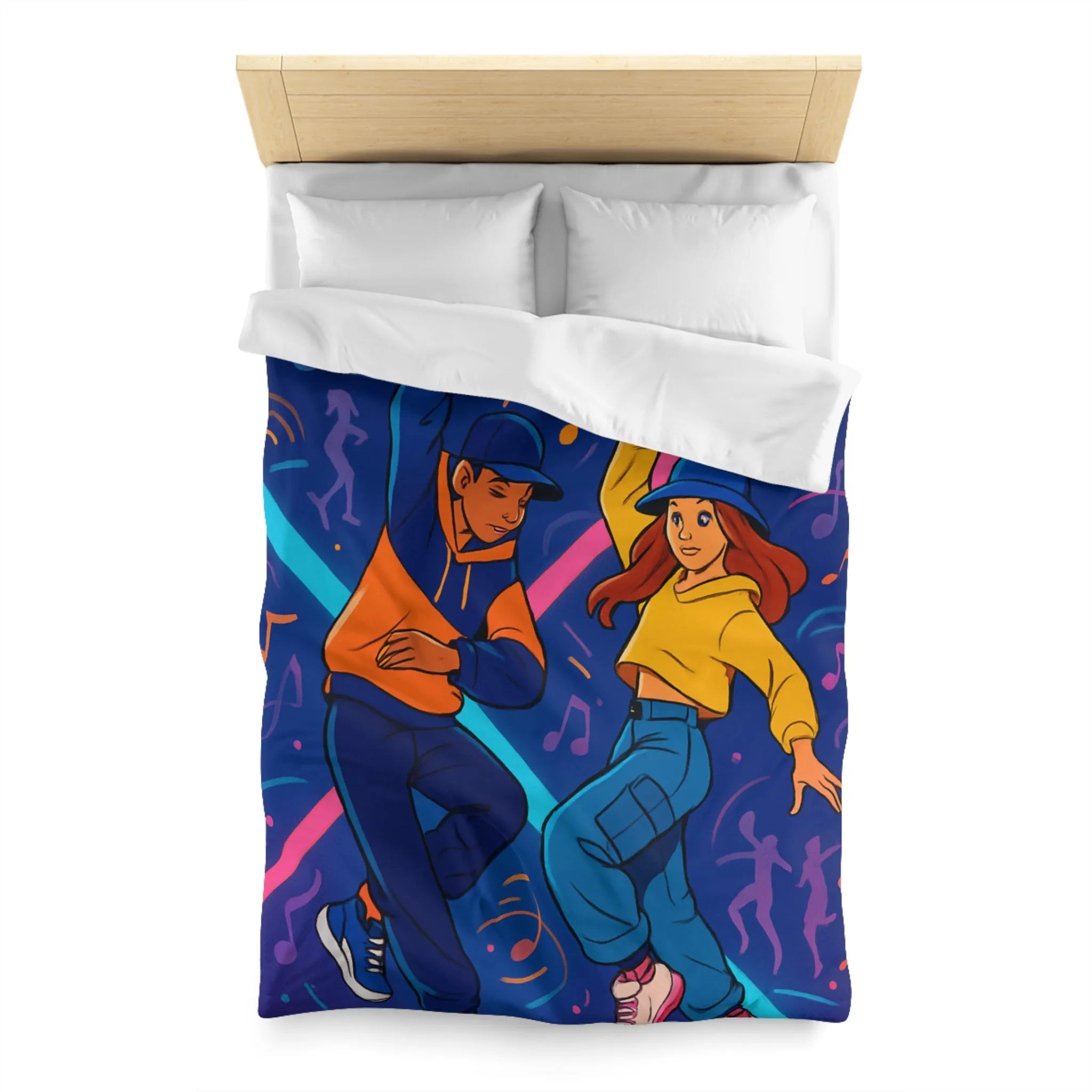 Housse de couette dynamique avec danseurs hip hop sur fond coloré et musical
