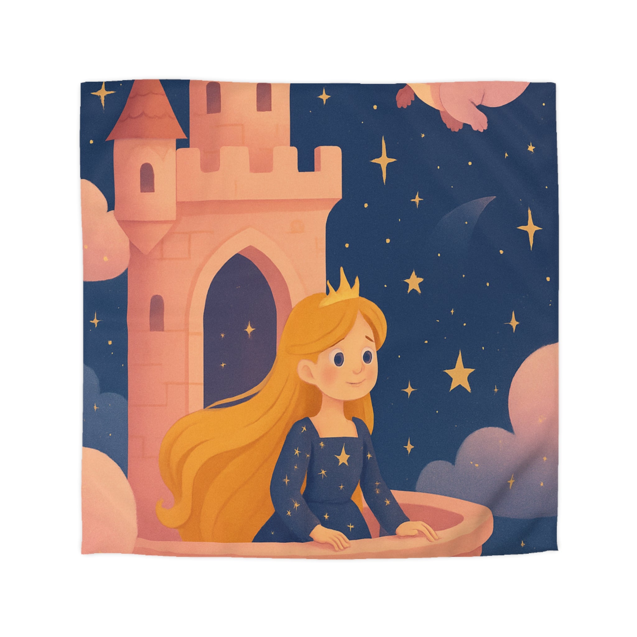 Housse de couette princesse rêveuse château et dragon volant étoiles scintillantes nuit