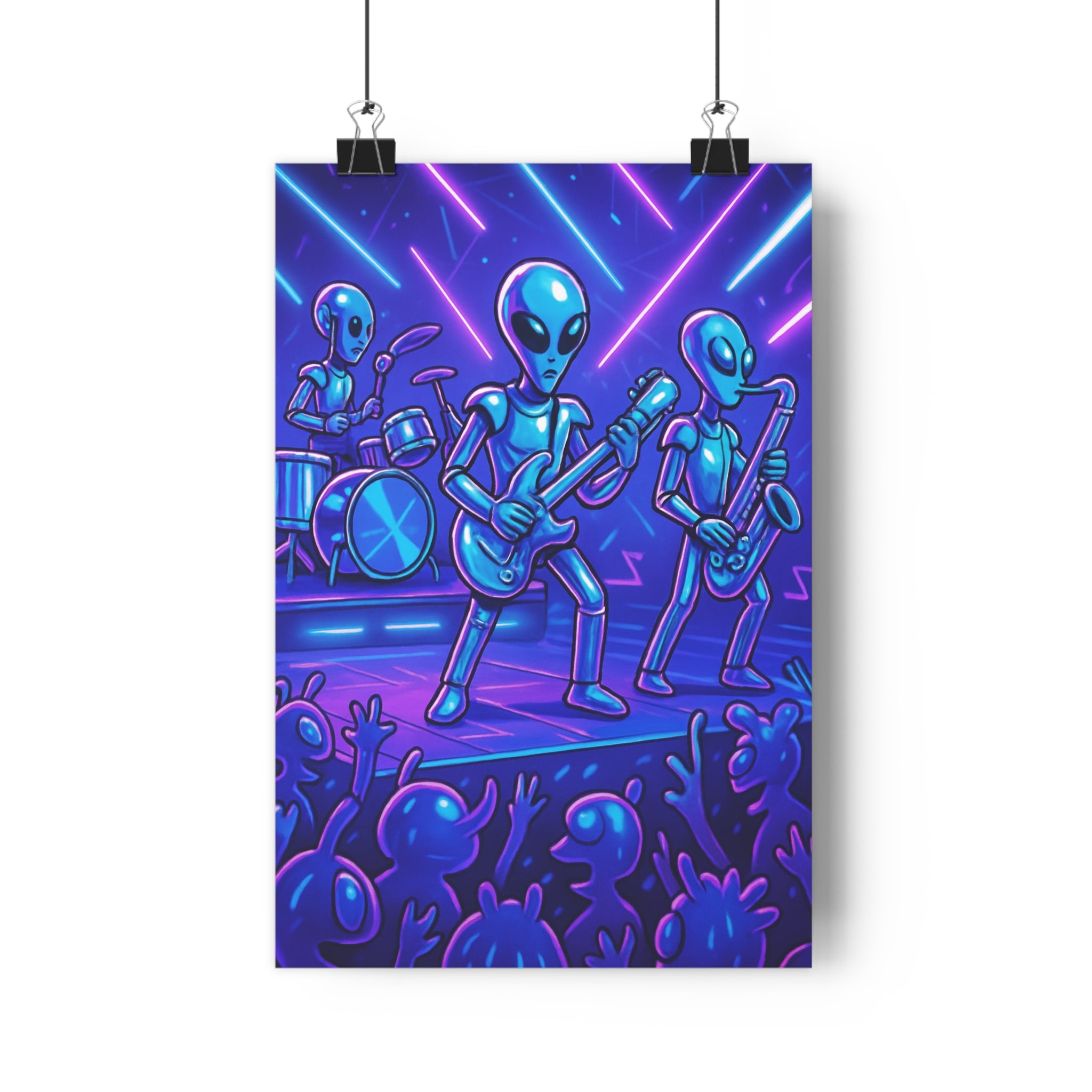 Poster décoratif animé extraterrestre concert musique bleu violet dessin animé chambre enfant dynamique qualité