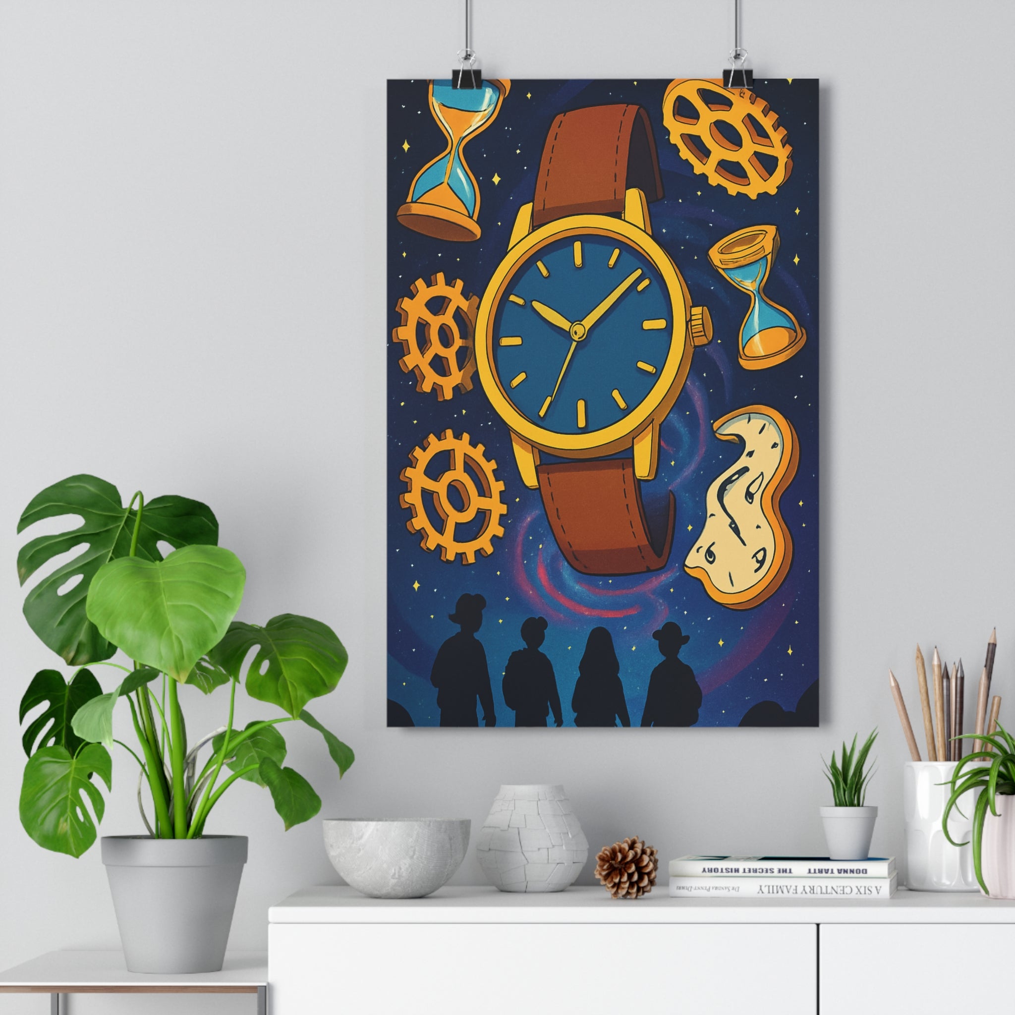 Poster décoratif art abstrait bleu jaune brun rétro dynamique bureau chambre design tendance élégant