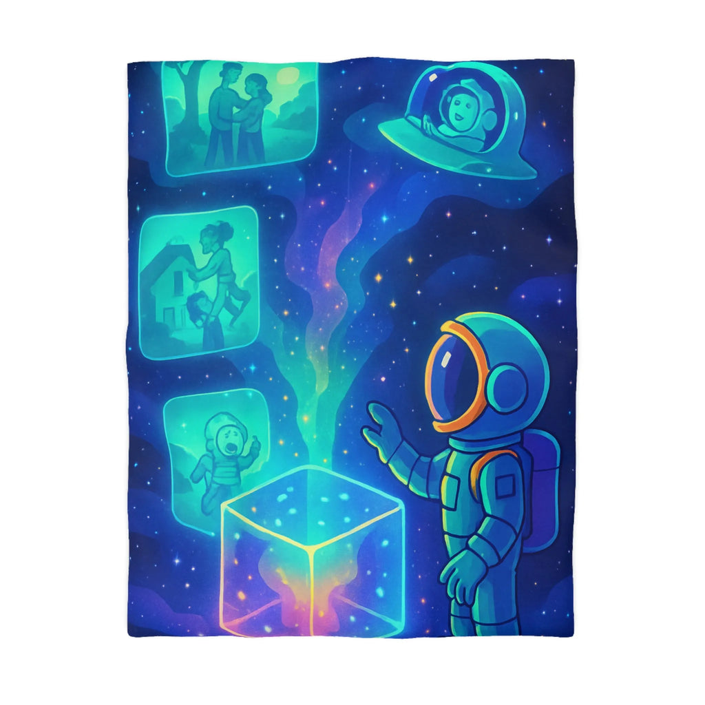 Housse de Couette Galaxie Enfant Rêveur avec Espace, Astronaute et Cube Mystique