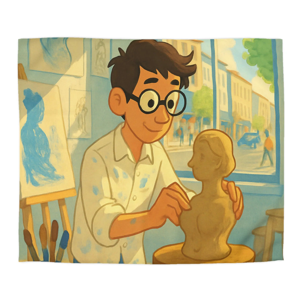 Housse de couette artistique avec design de studio de sculpture lumineusement coloré