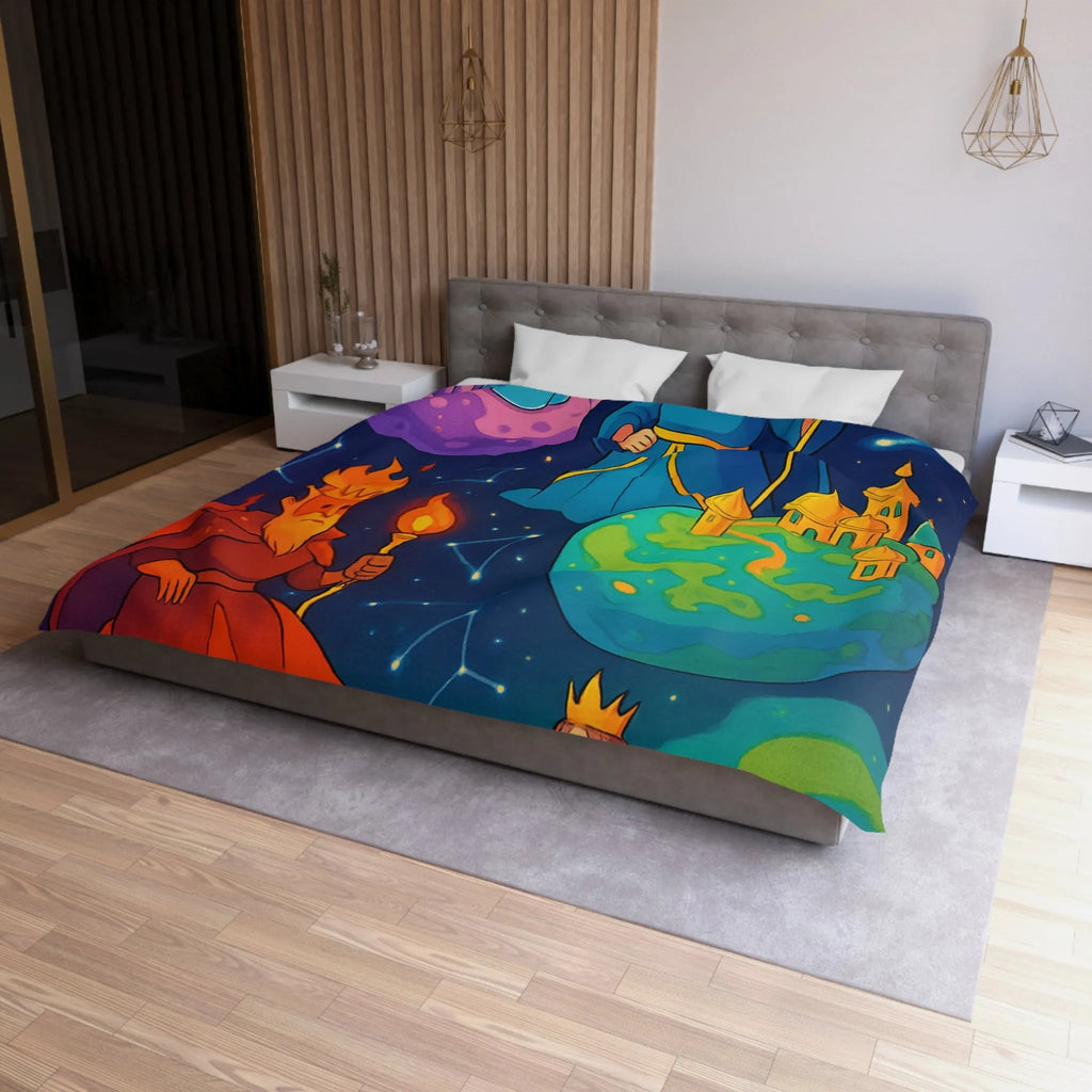 Housse de Couette Imaginaire avec Rois et Reines sur Planètes Mystiques Étoilées