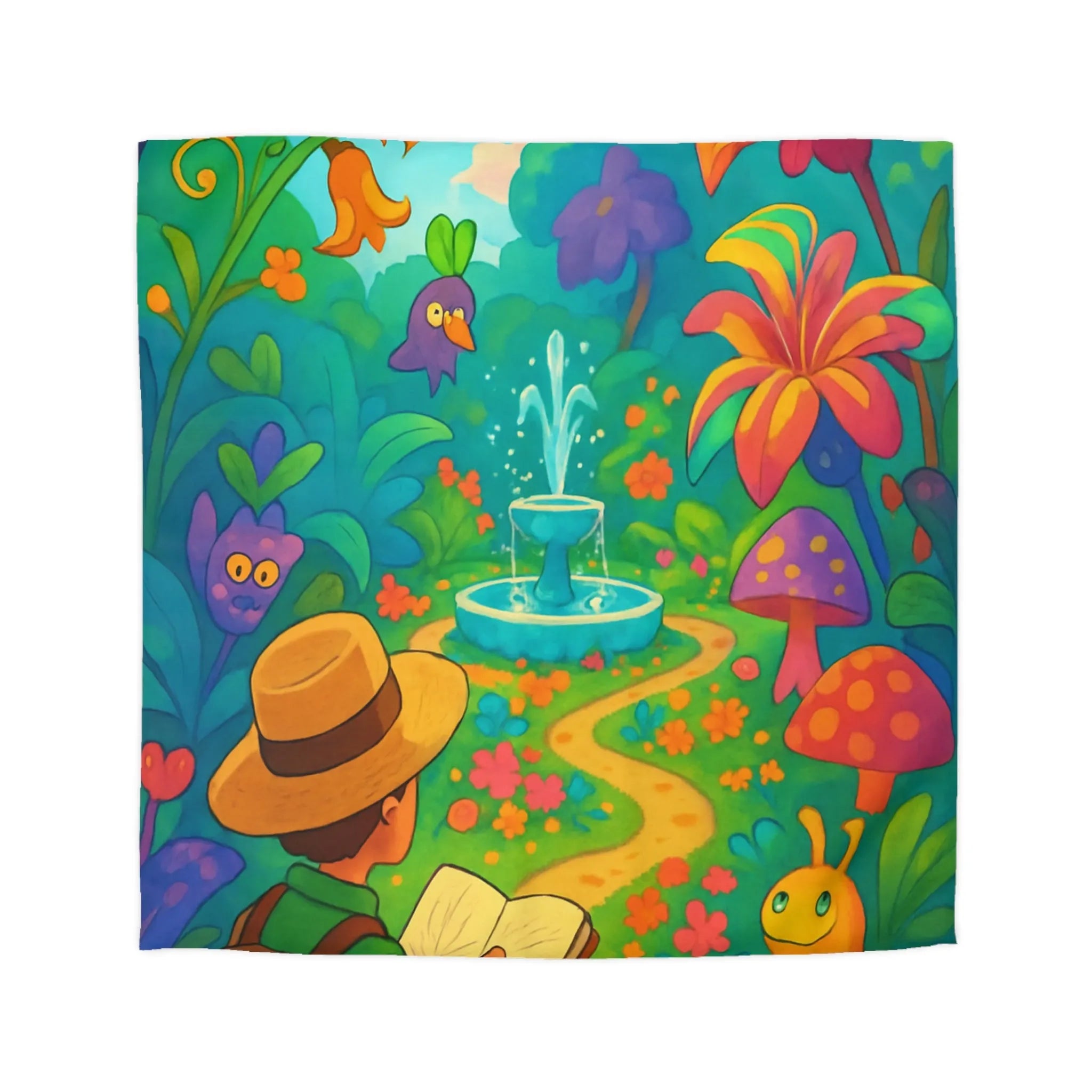 Housse de couette colorée avec sentier magique et créatures de forêt enchantée