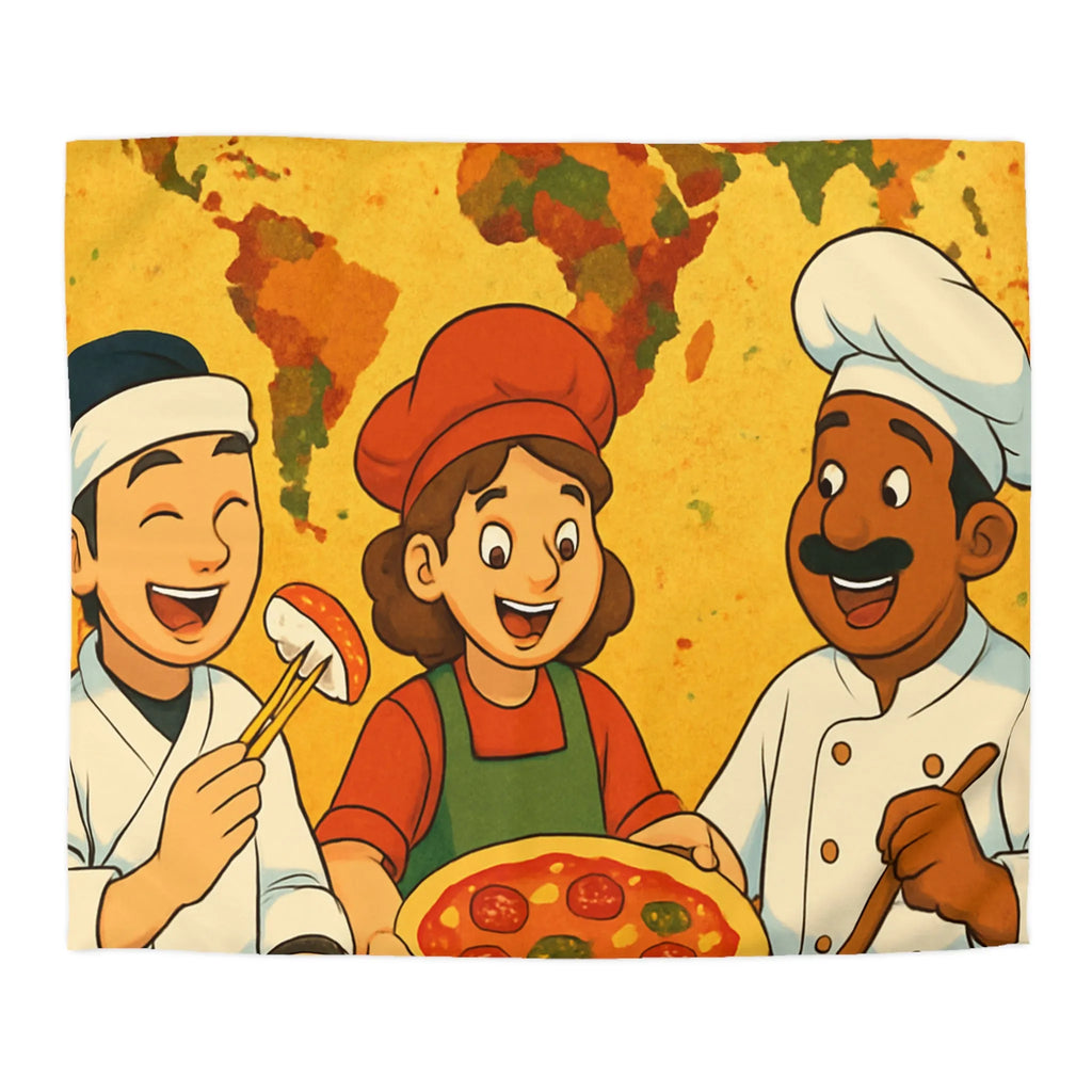 Housse de Couette Cuisine Culturelle : Carte du Monde et Chefs Gourmands