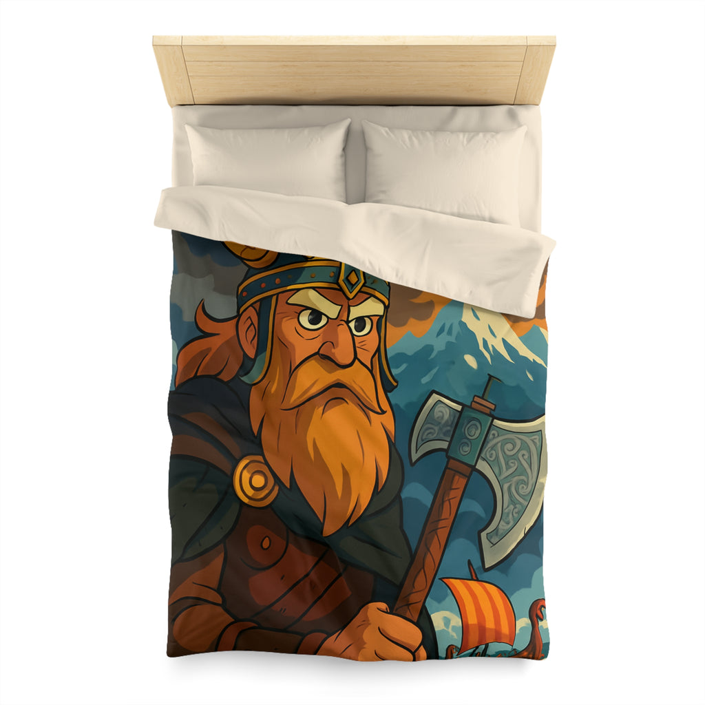 Housse de couette Viking féroce, paysage nordique et drakkar, ambiance mythique captivante