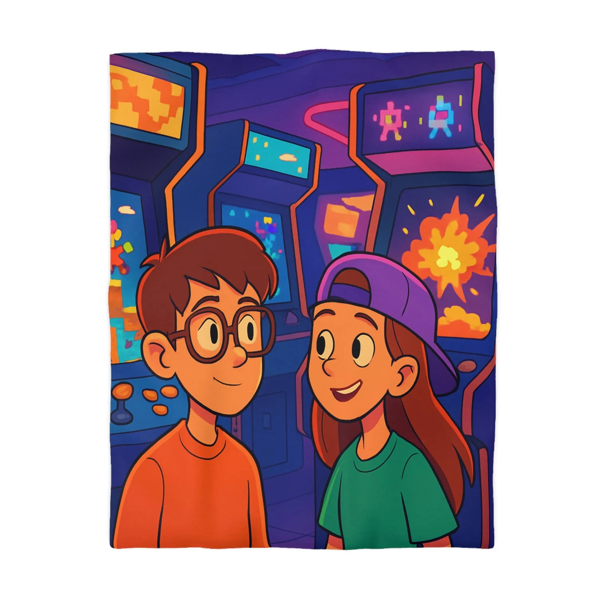 Housse de couette colorée arcade rétro néon pour gamers adolescents ambiance années 80