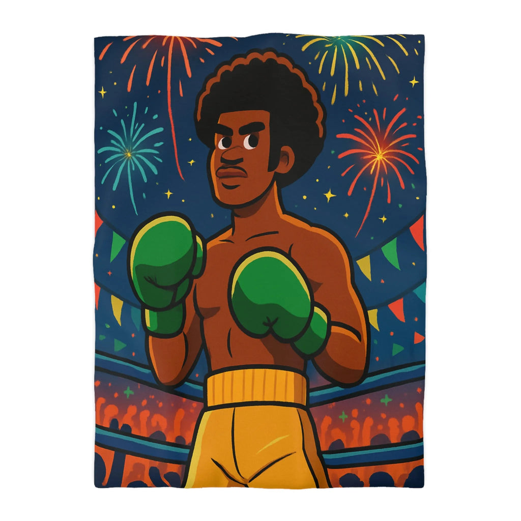 Housse de couette colorée avec boxeur et feux d'artifice pour chambre moderne et vibrante