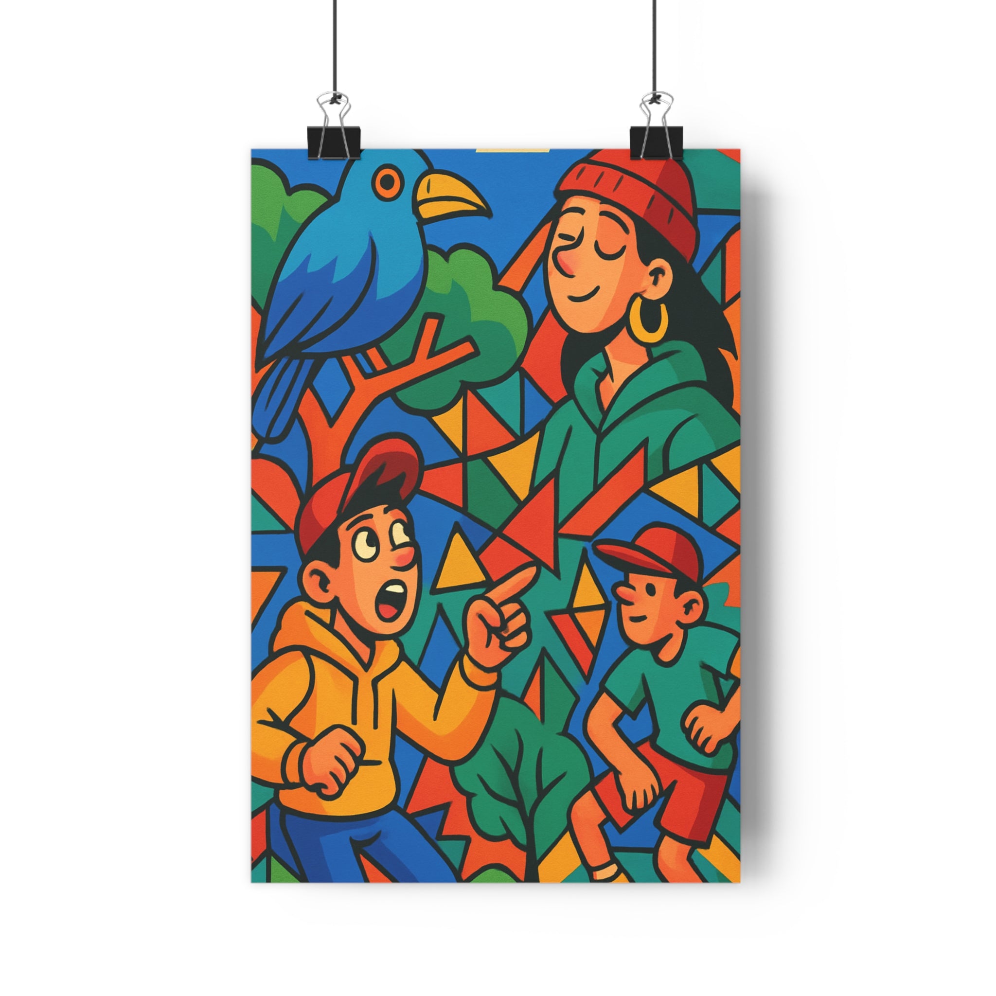 Poster décoratif moderne rouge jaune vert dynamique salon chambre urbain art contemporain tendance coloré