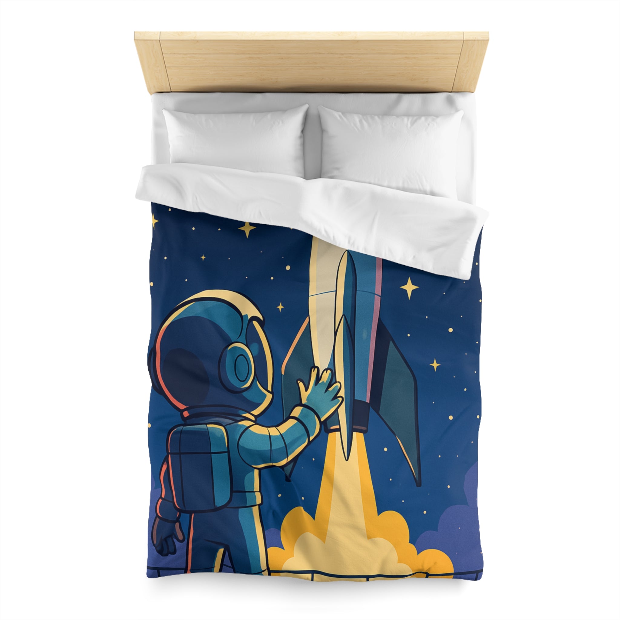 Housse de couette pour enfant avec design astronaute et fusée colorée dans l'espace